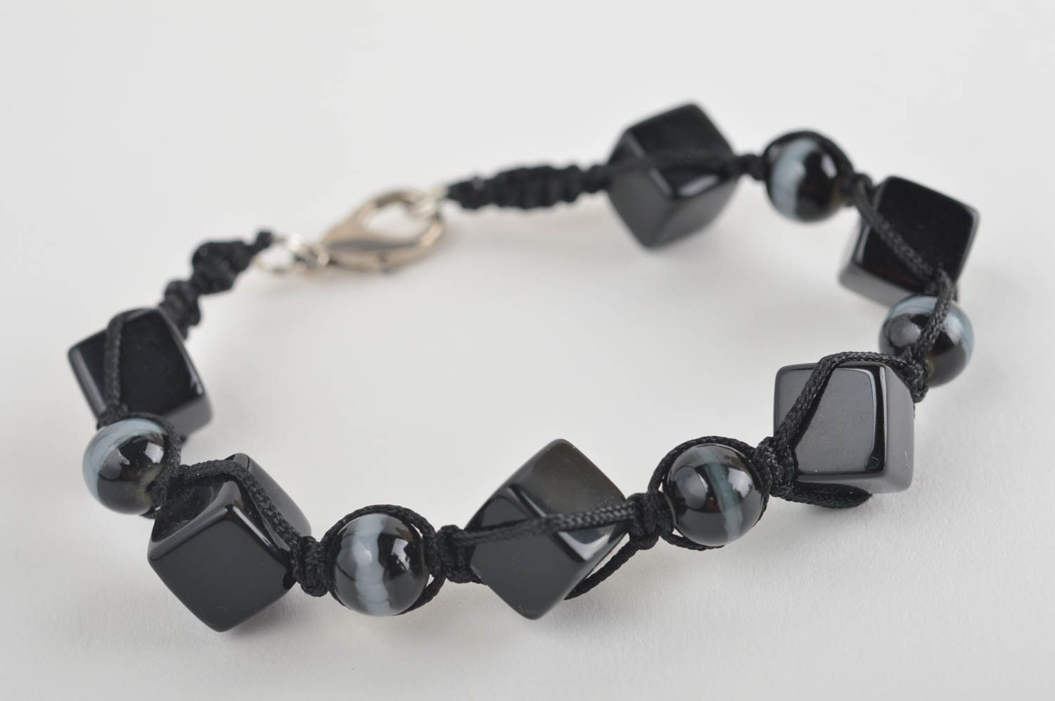 Black beads' black cord strand bracelet  photo 2