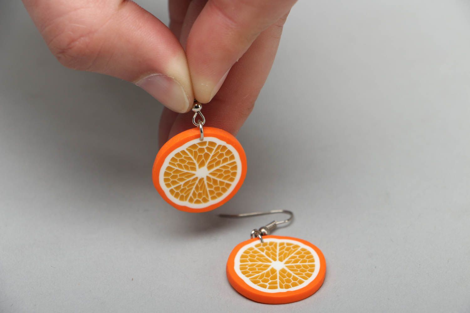 Polymer clay earrings in the shape of orange slices photo 3