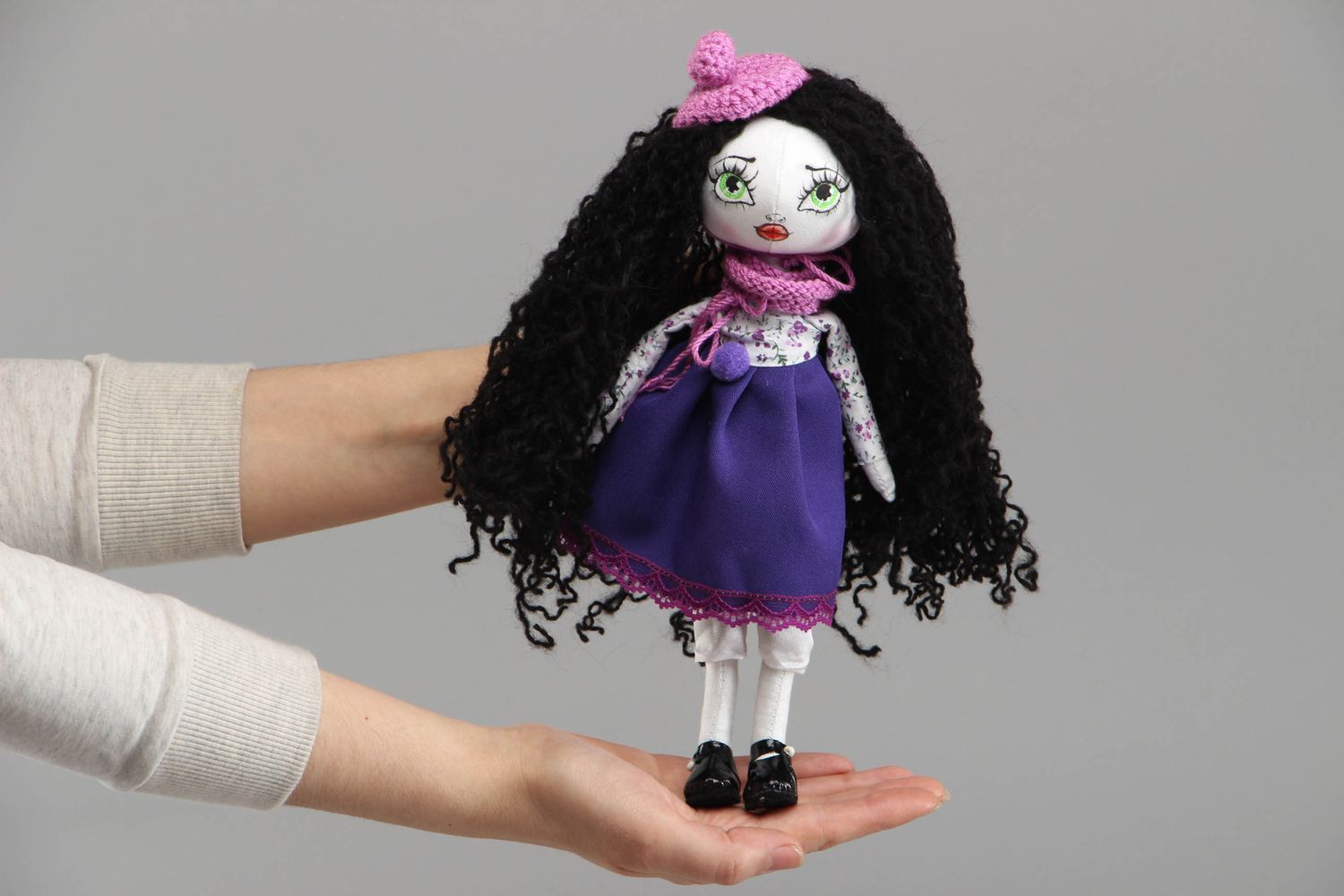 Handmade textile doll with long hair photo 4