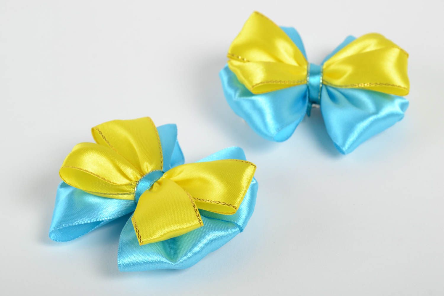 Set of 2 handmade satin ribbon bow hair clips hair bow designer hair accessories photo 2