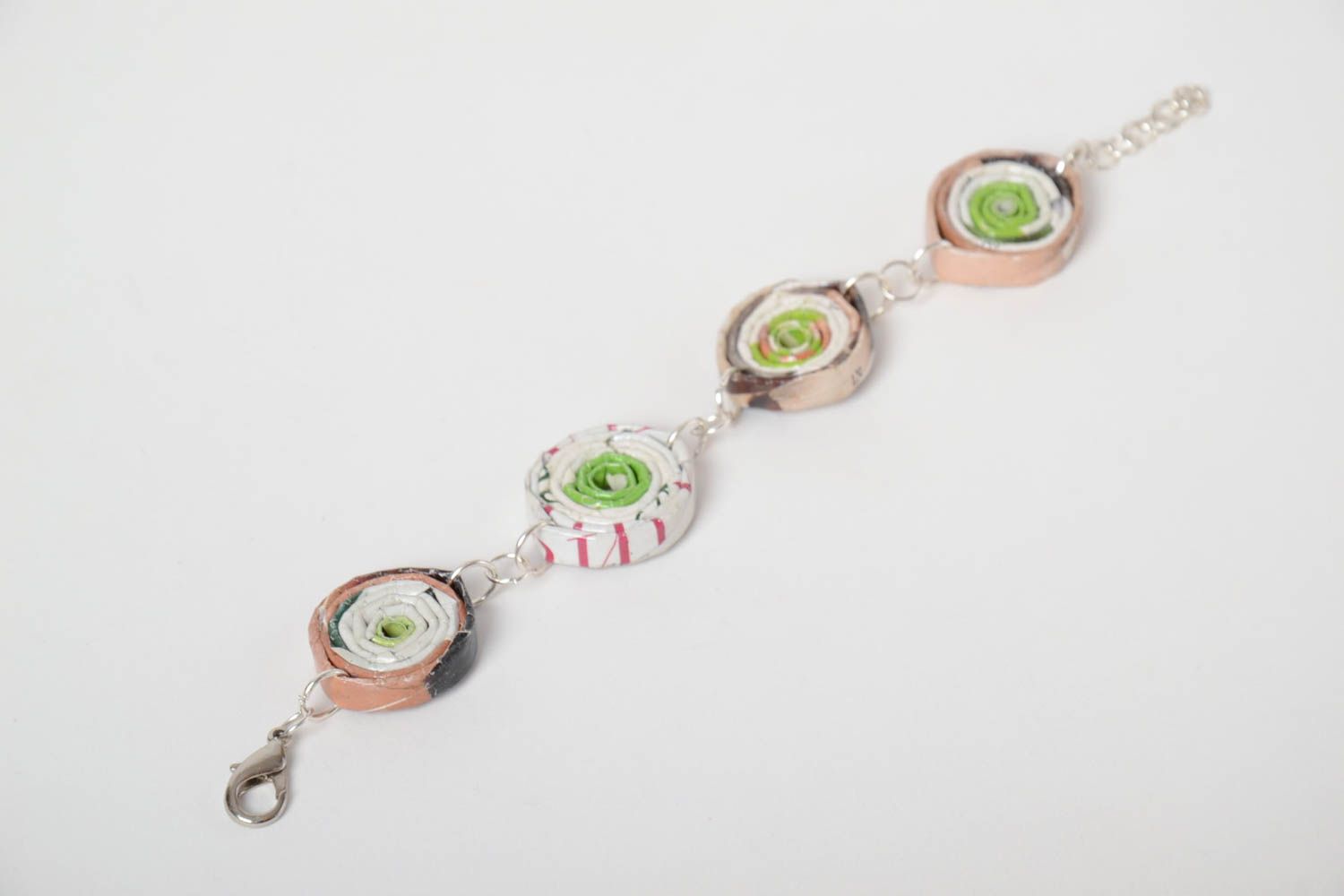 Handmade bracelet made of paper vines on chain light summer designer accessory photo 4