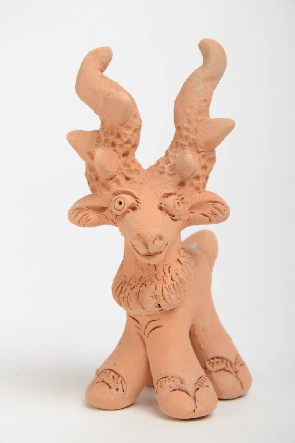 Handmade small unpainted ceramic figurine of deer for interior decoration photo 2