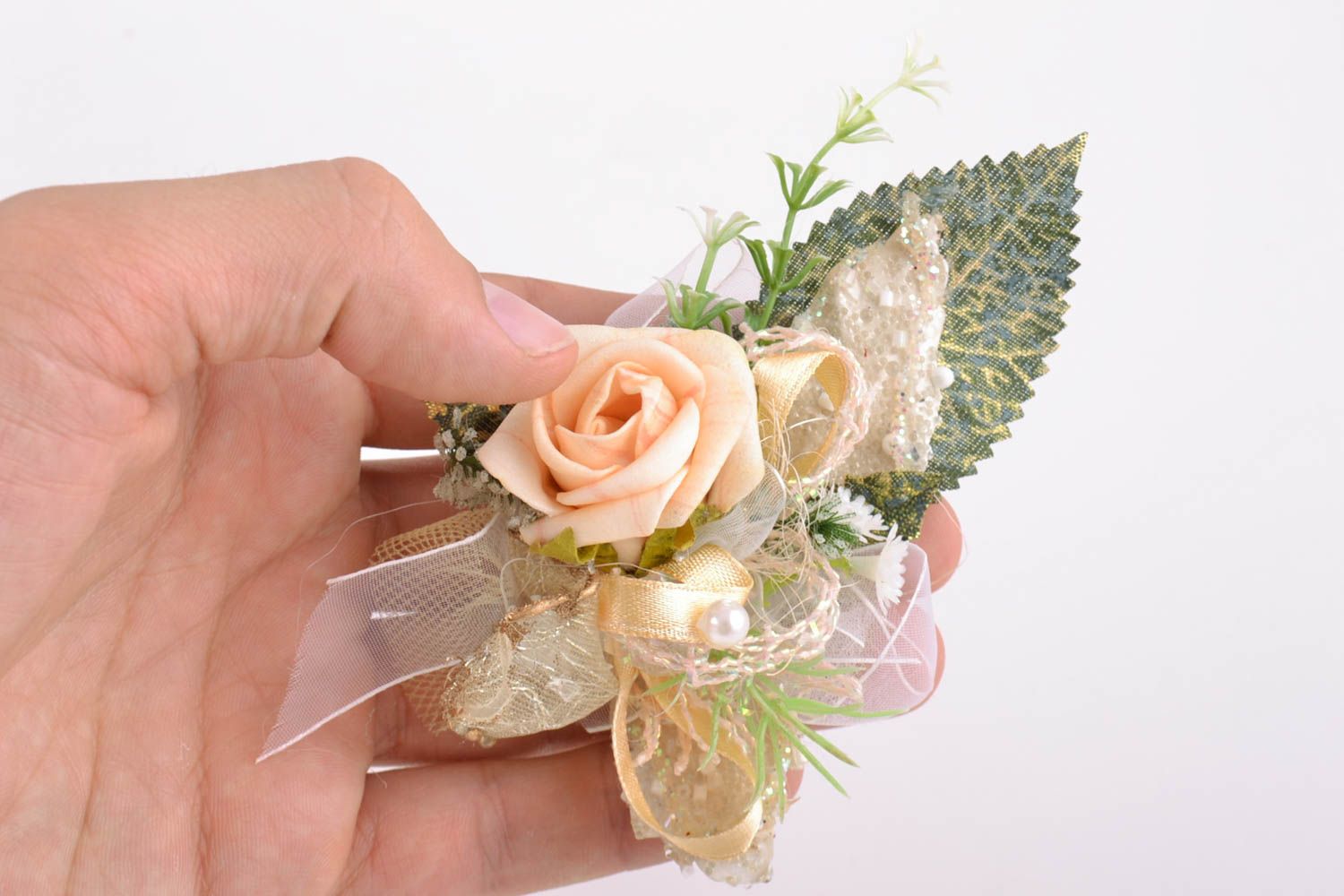 Handmade floral decoration in pastel color palette for DIY brooch or hair clip  photo 2