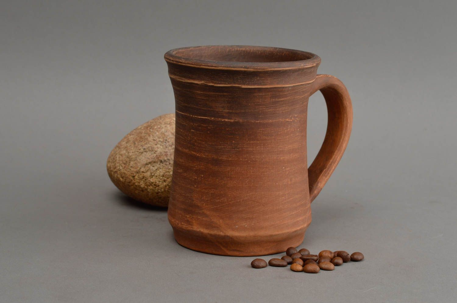 Homemade ceramic large brown mug pottery tea cup eco friendly drinkware 500 ml photo 1