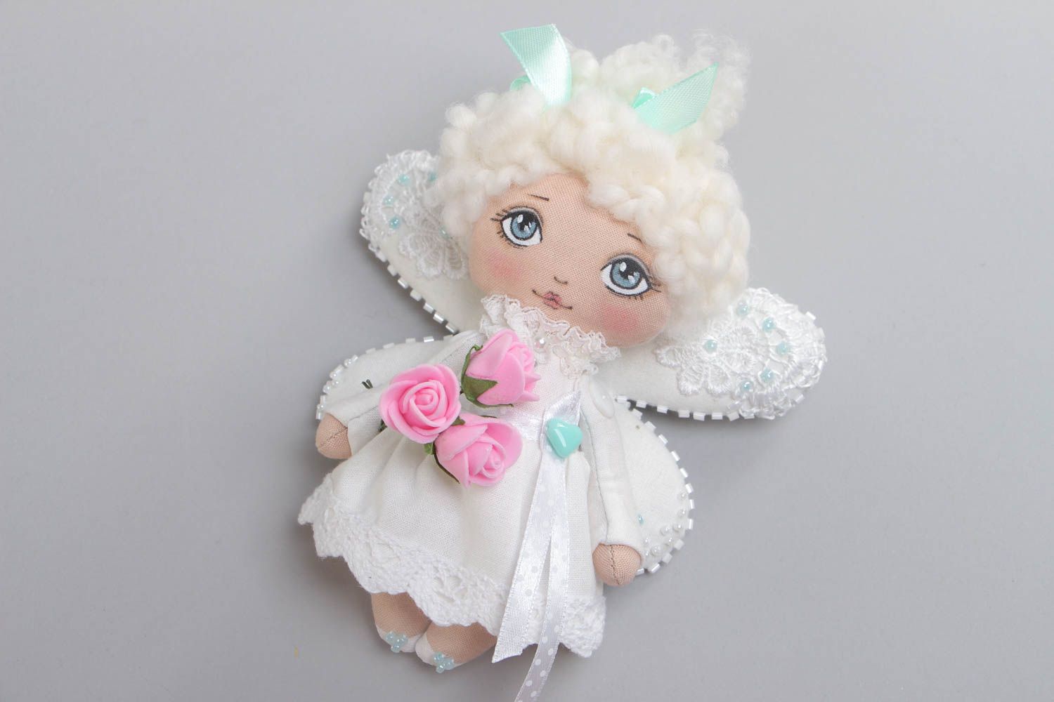 Handmade interior decorative soft fabric toy Angel in a dress made of cotton  photo 2