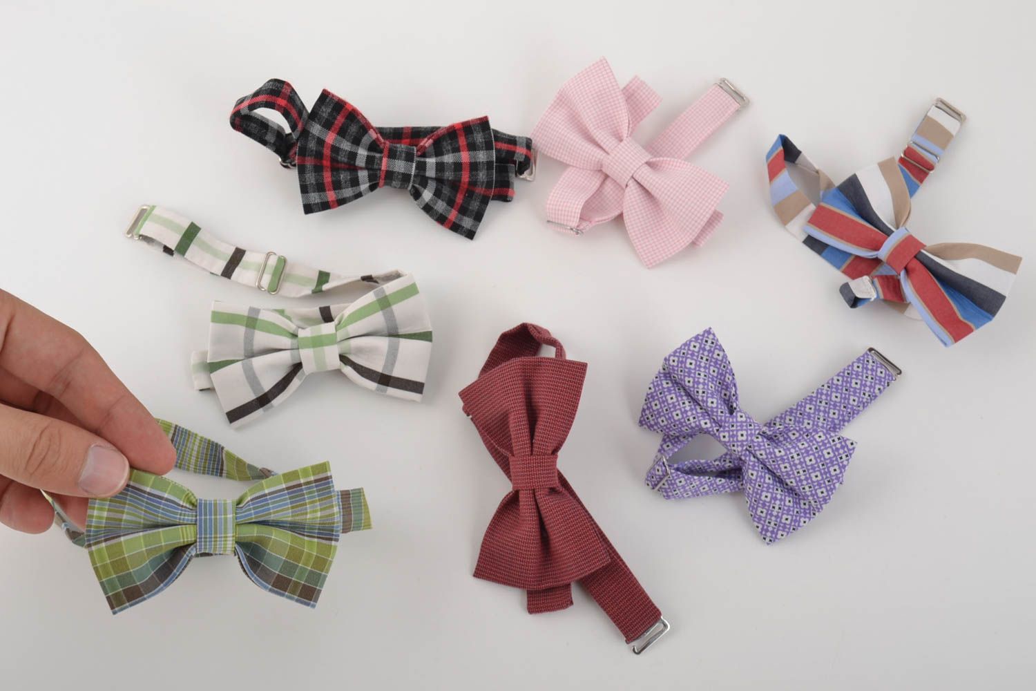 Текстильные галстуки-бабочки хенд мейд набор из 7-ми штук с ремешком 430 мм фото 5