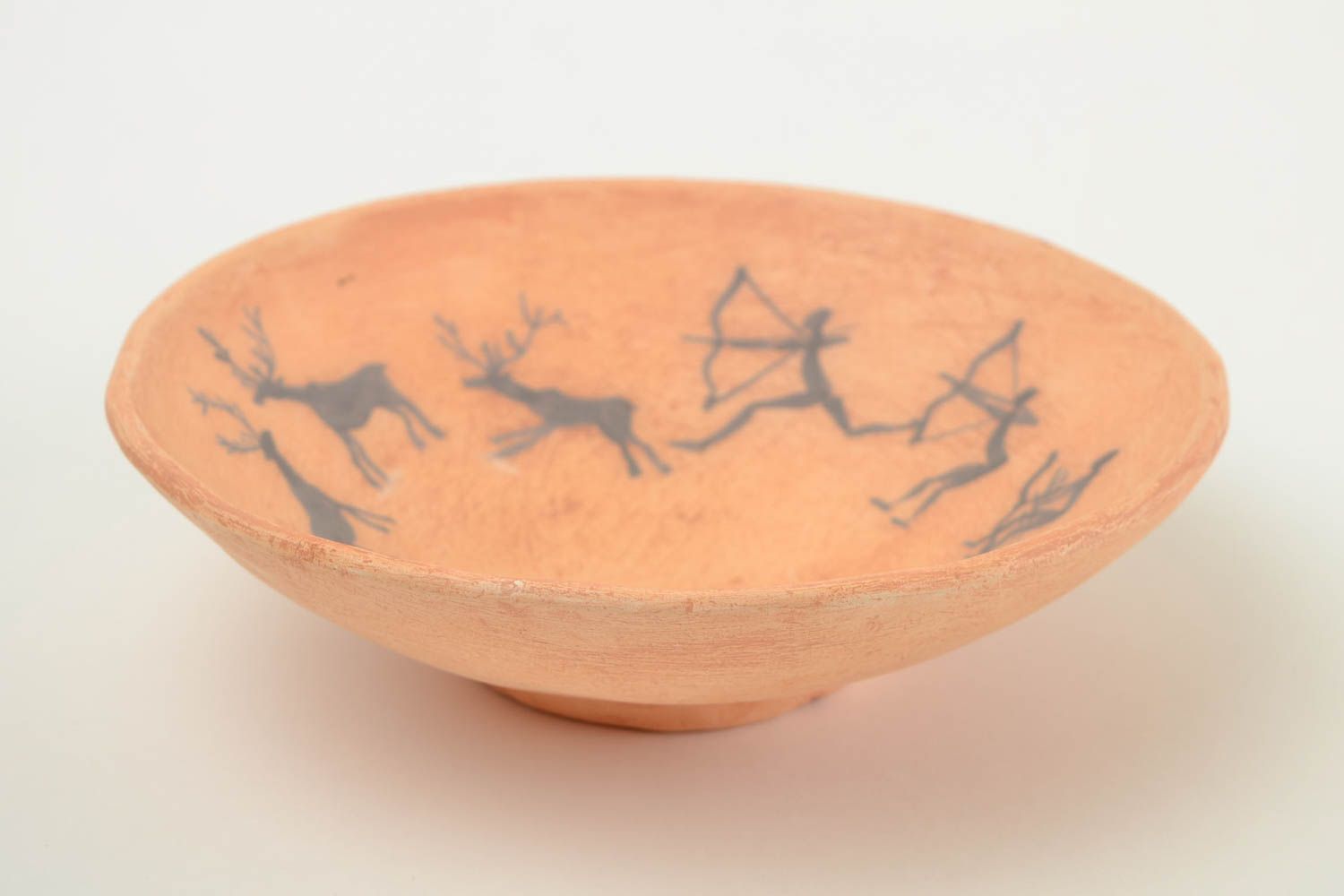 Керамическая тарелка ручной работы глиняная посуда расписная тарелка Охота фото 4