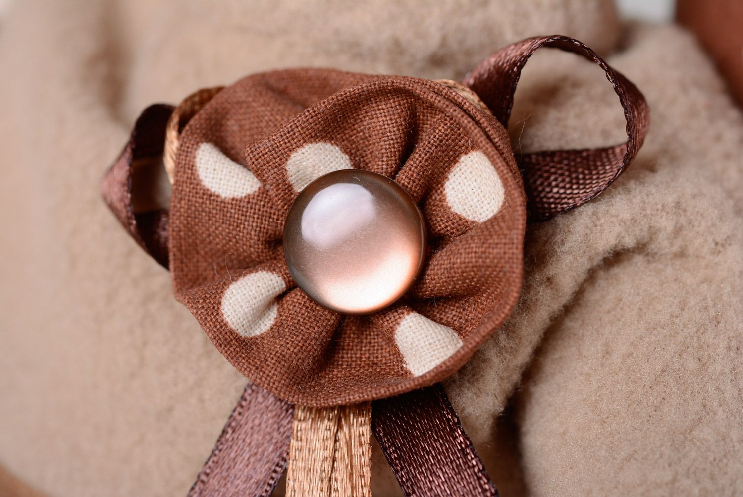 Handmade designer soft toy rabbit sewn of natural fabrics in polka dot dress photo 3