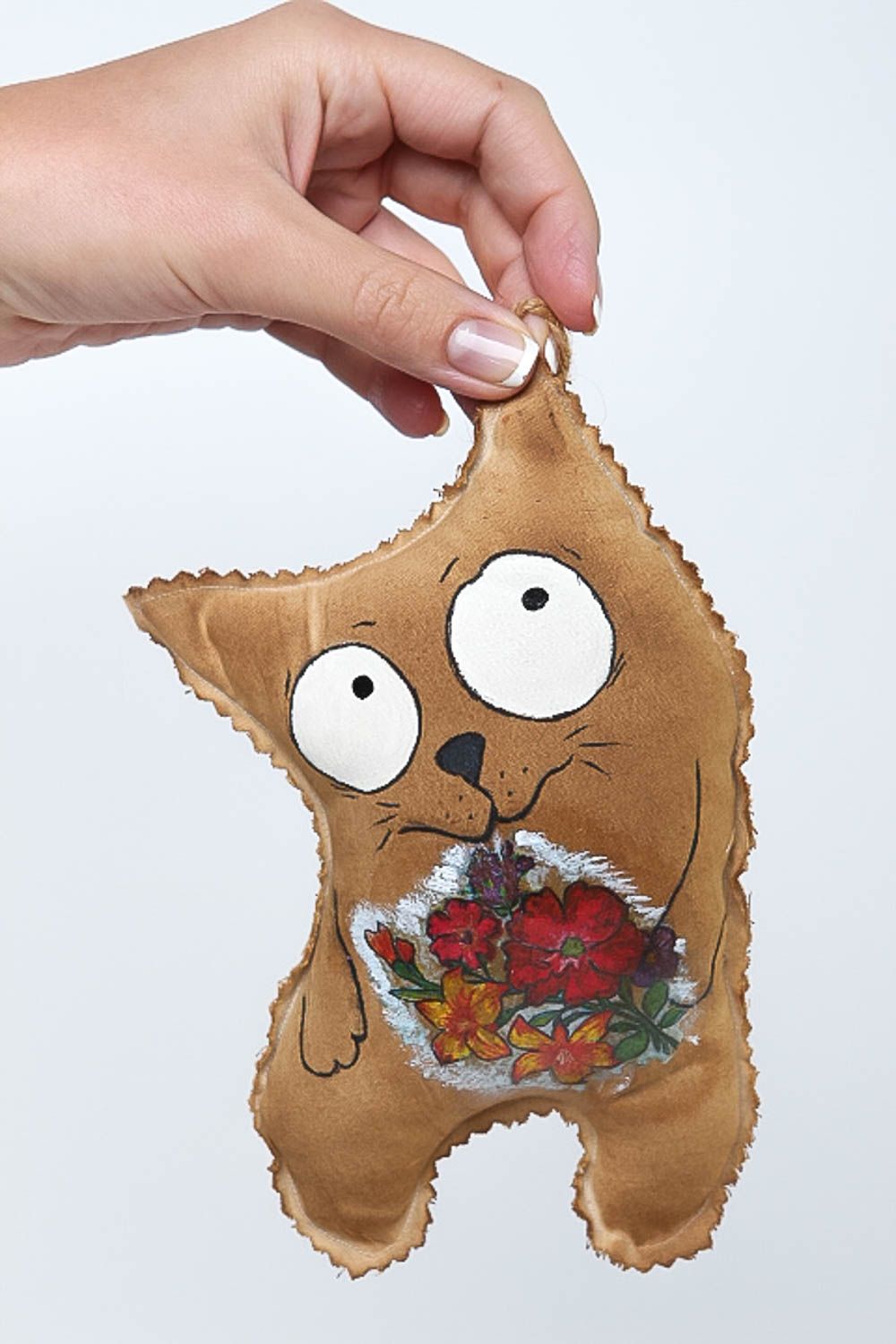 Игрушка для дома ручной работы игрушка из ткани декор для дома Кот с цветами фото 5