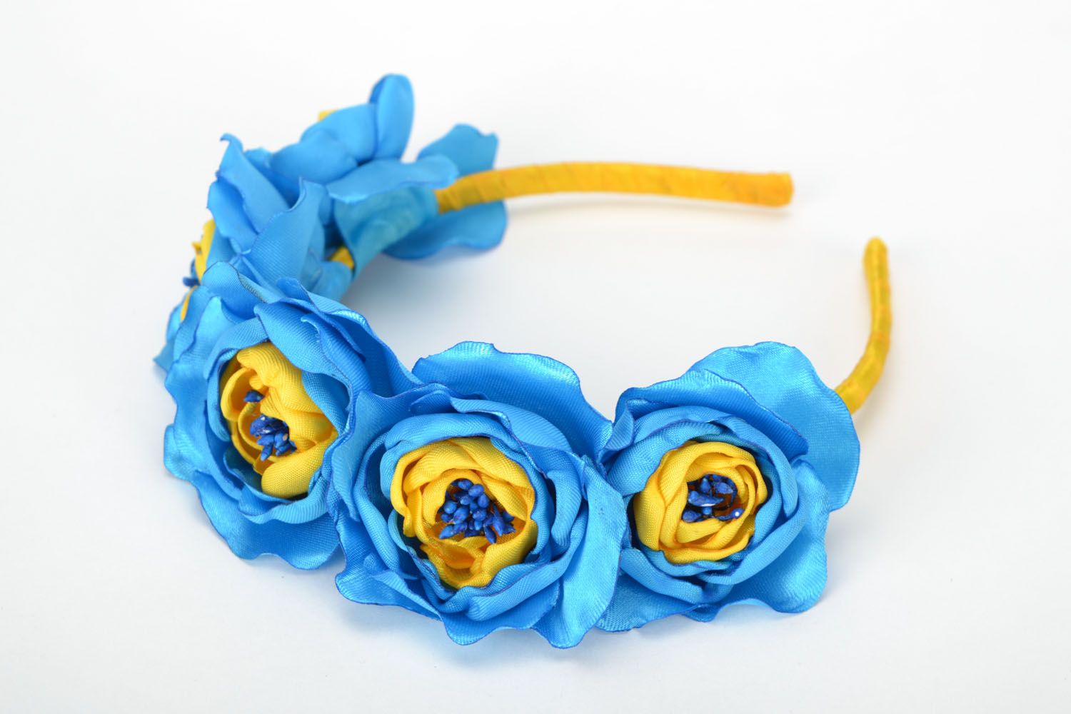 Grinalda de cabelo de flores Rosas azul-amarelos foto 1