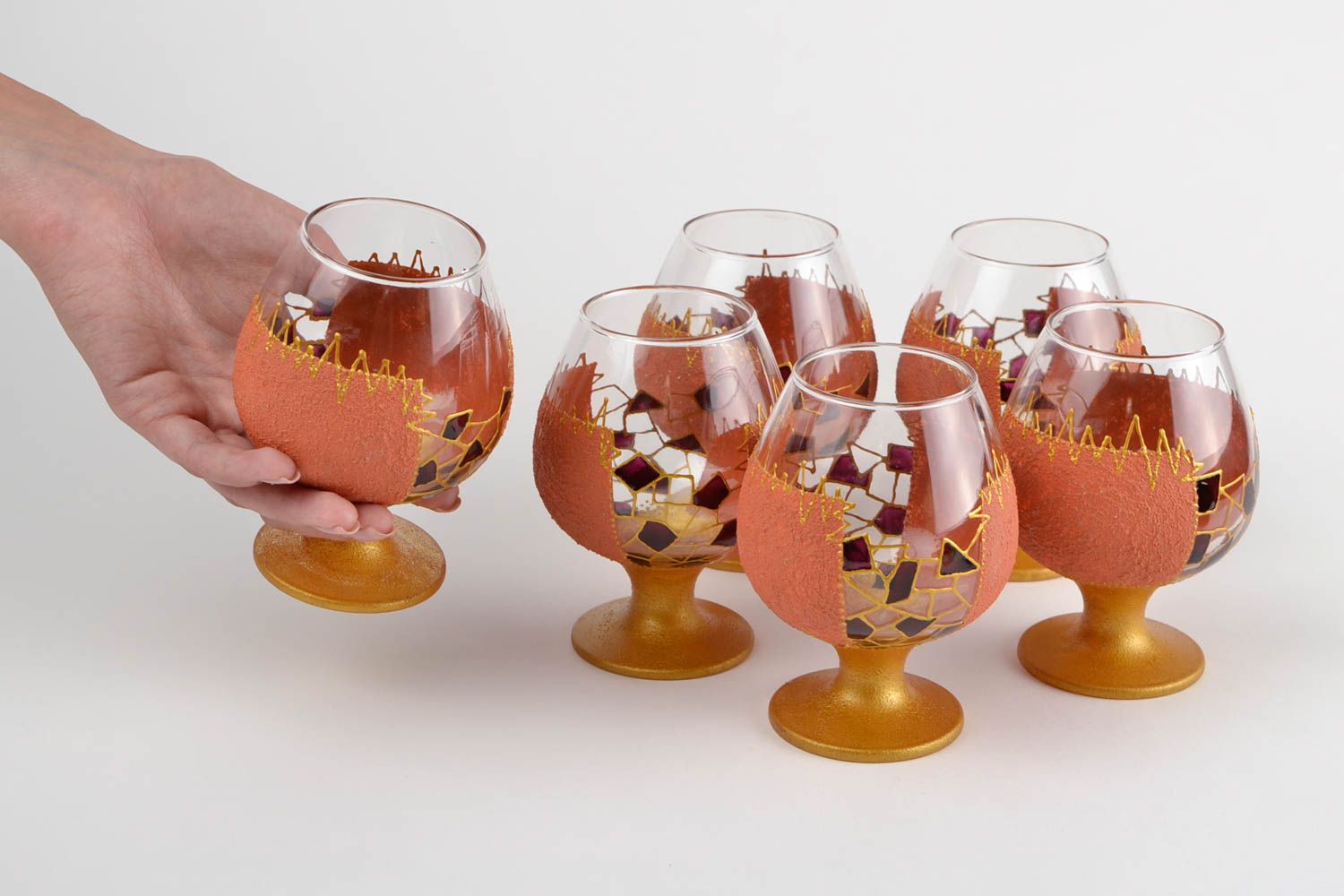 Copas de coñac hechas a mano con ornamentos utensilios de cocina regalo original foto 2