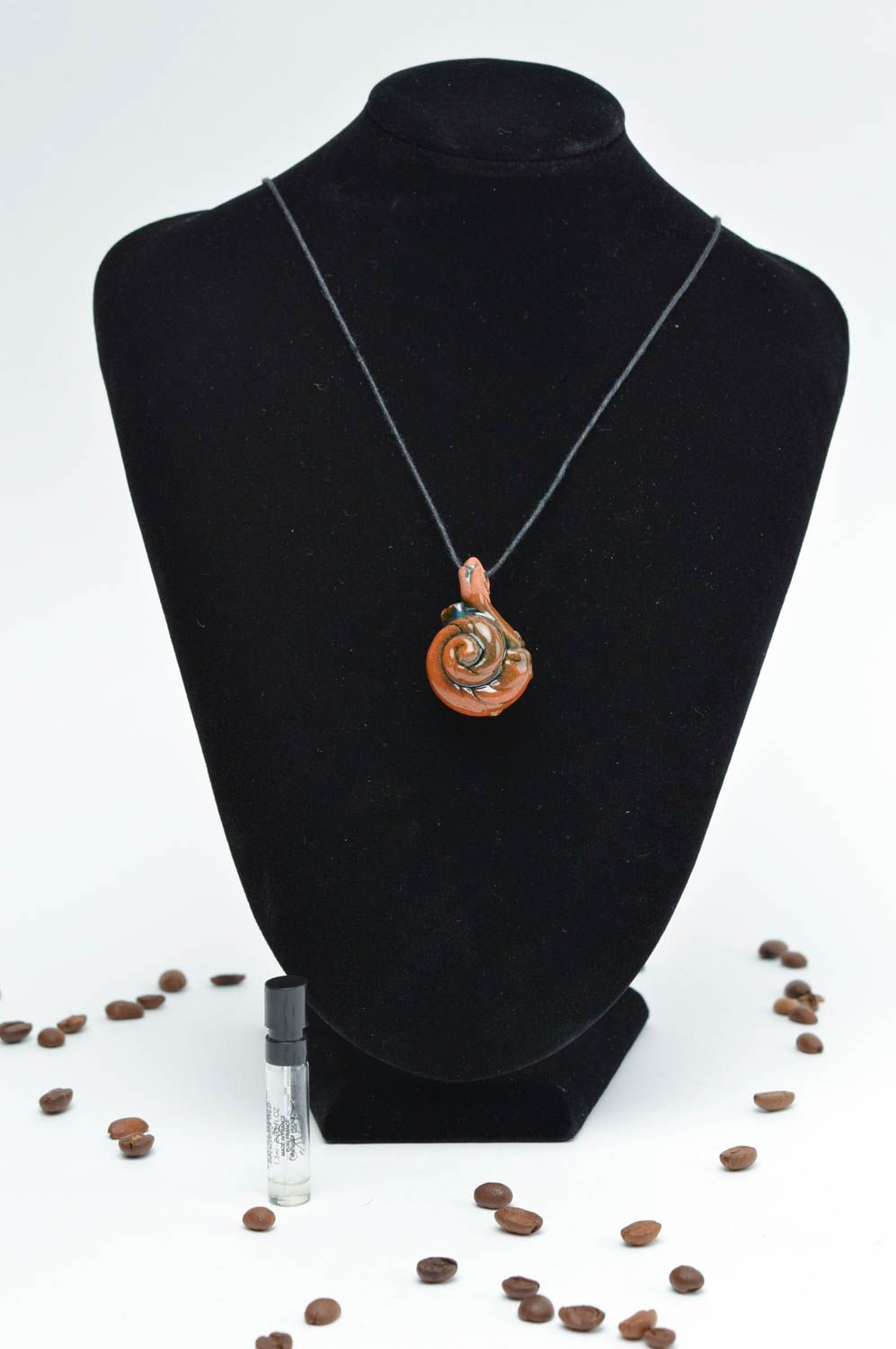 Handmade pendant in shape of mussel stylish ceramic accessory unusual jewelry photo 1