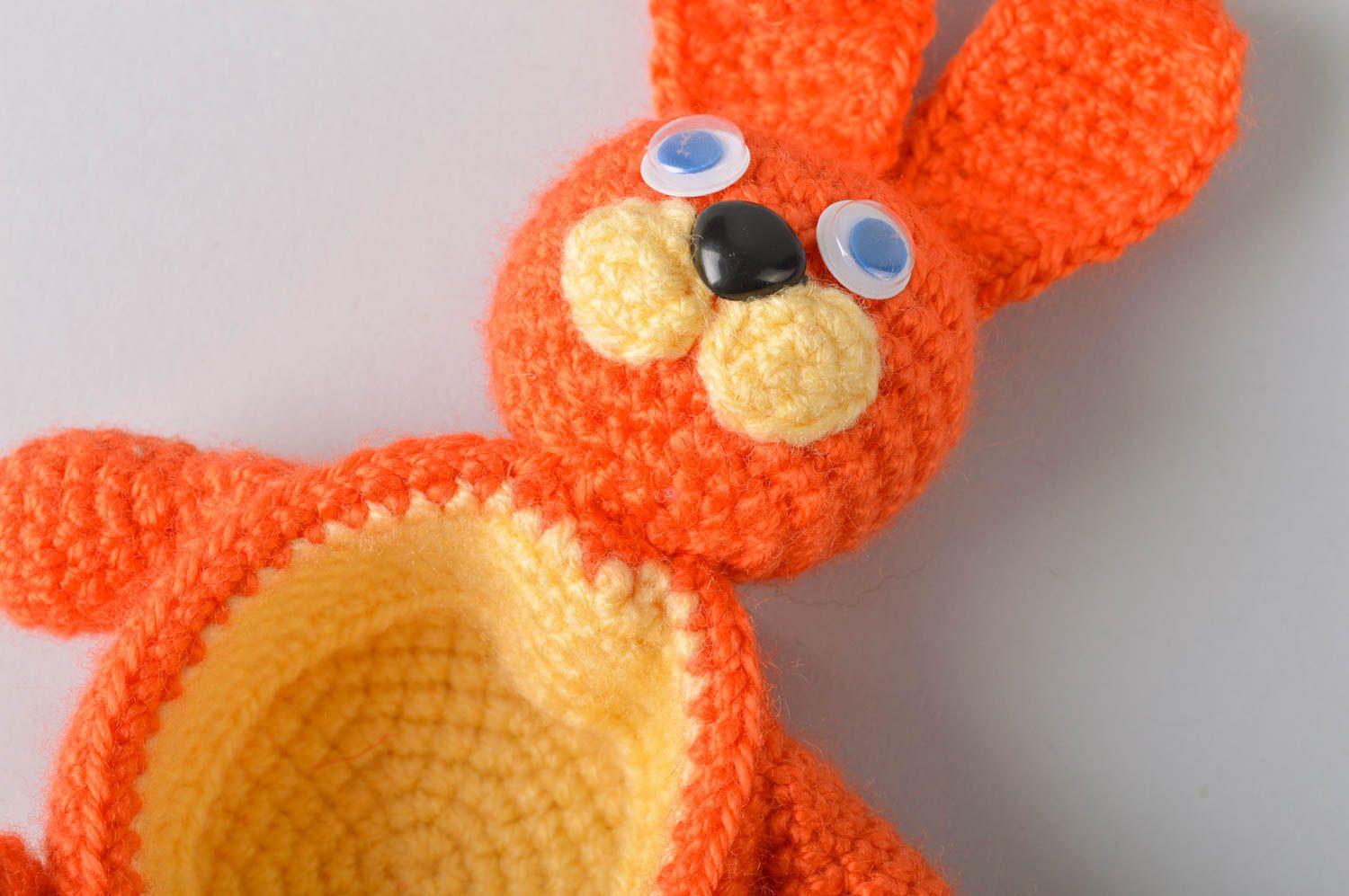Handmade decorative orange Easter rabbit toy crocheted of semi cotton threads photo 5