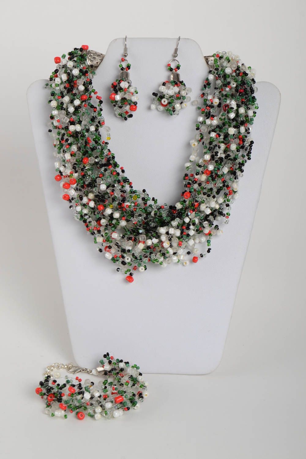 Colorful handmade beaded jewelry set necklace earrings bracelet designs photo 2