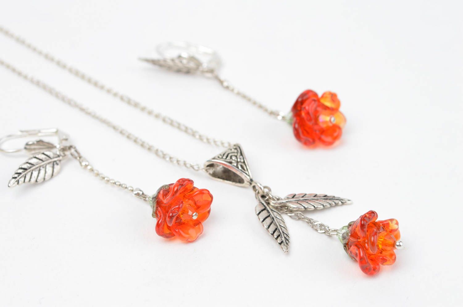 Long earrings stylish pendant flower jewelry set handmade accessories gift photo 3