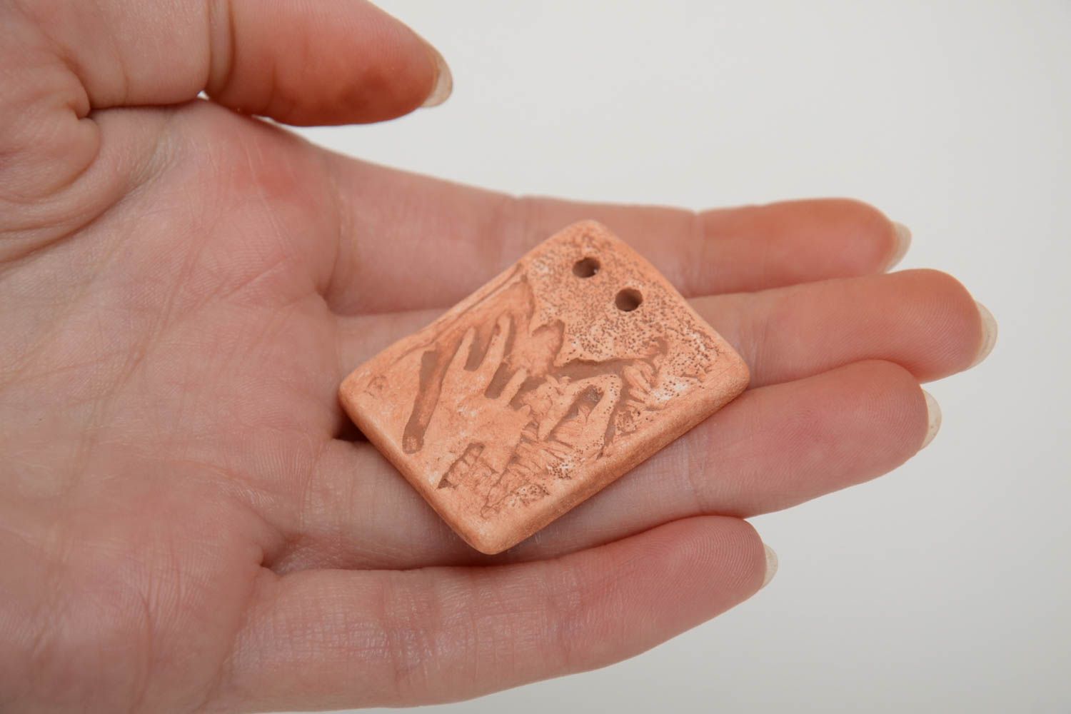 Small handmade rectangular clay blank pendant DIY designer jewelry photo 5