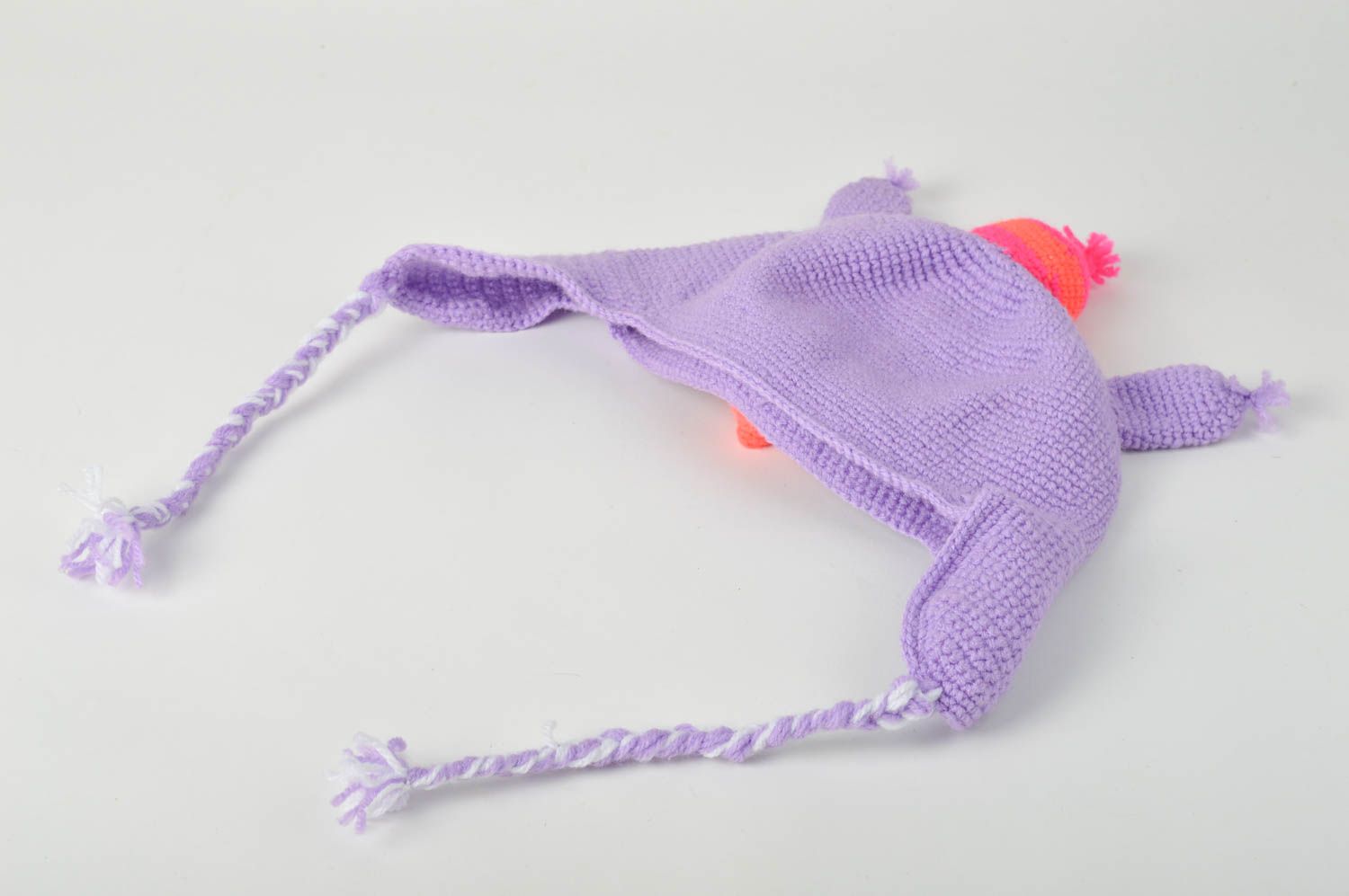 Bonnet tricot fait main Chapeau au crochet Vêtement enfant violet hibou hiver photo 4