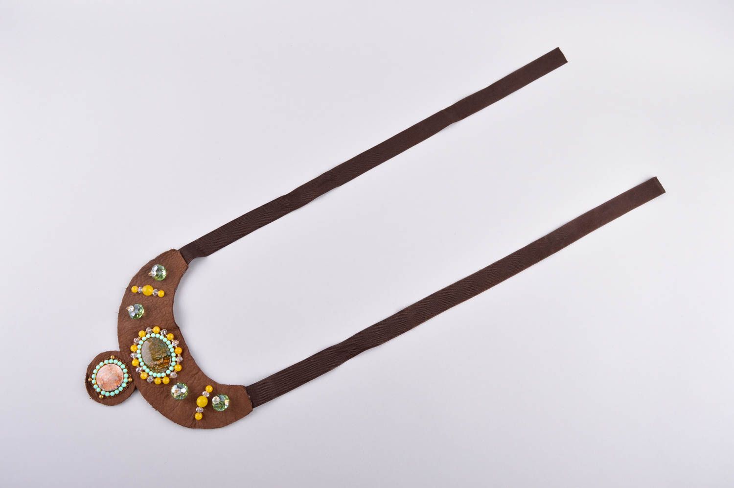 Украшение ручной работы коричневое колье с бусинами украшение на шею авторское фото 5