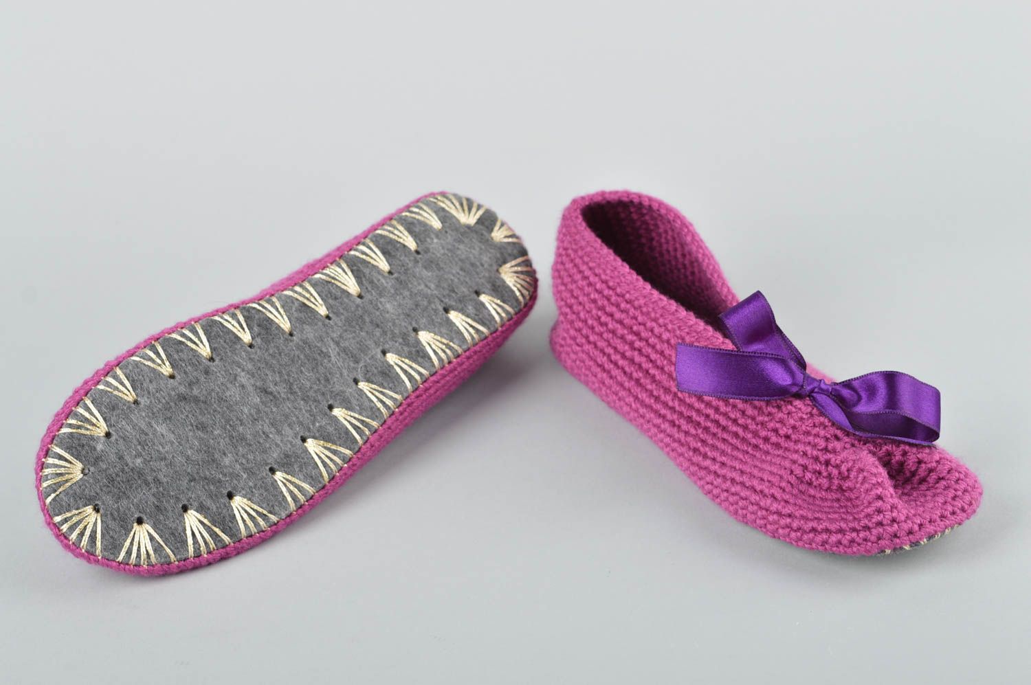 Pantoufles tricot Chaussons fait main mauves ballerines Accessoire femme photo 4