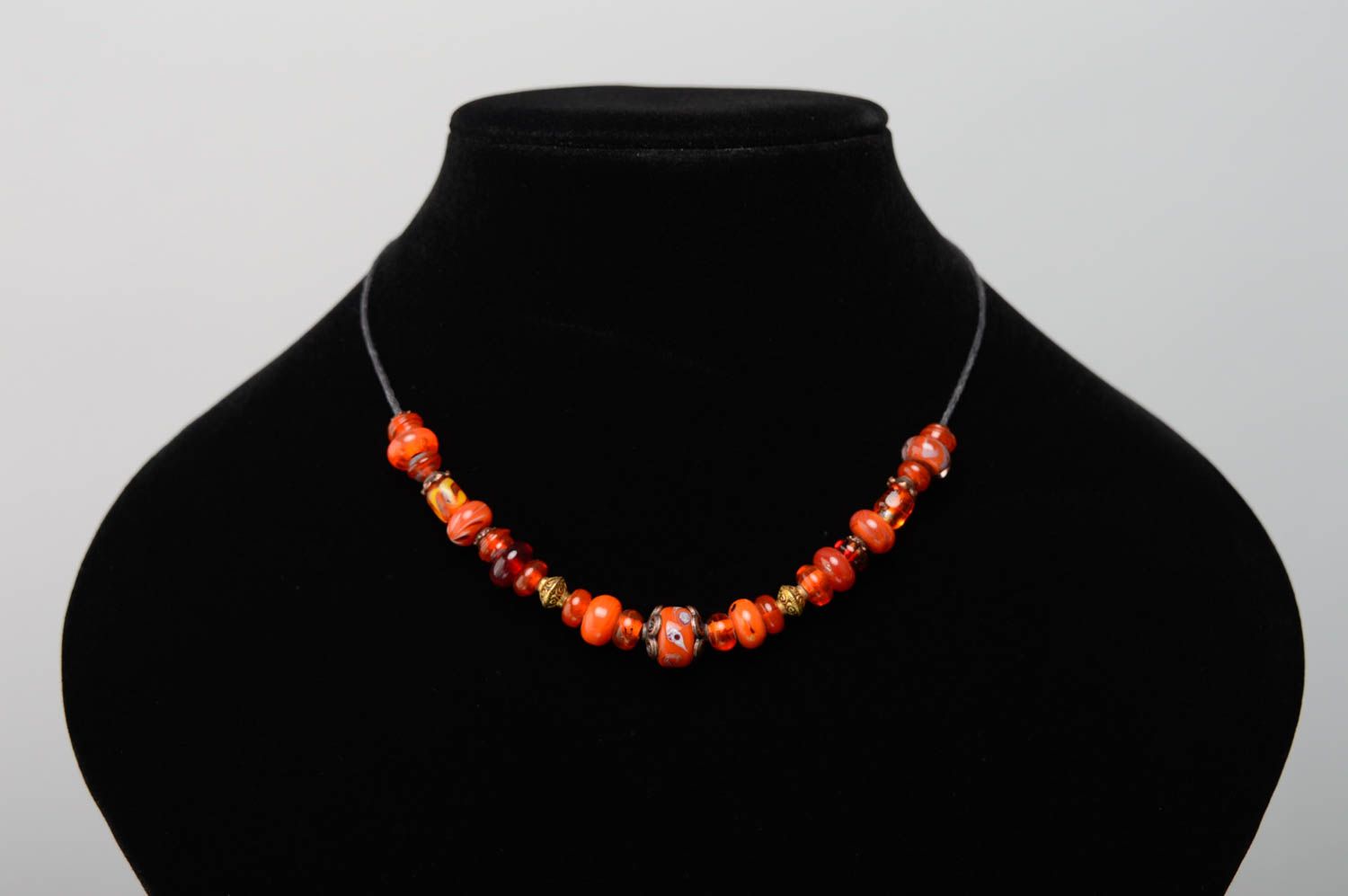 Orange lampwork bead necklace Nadia photo 3