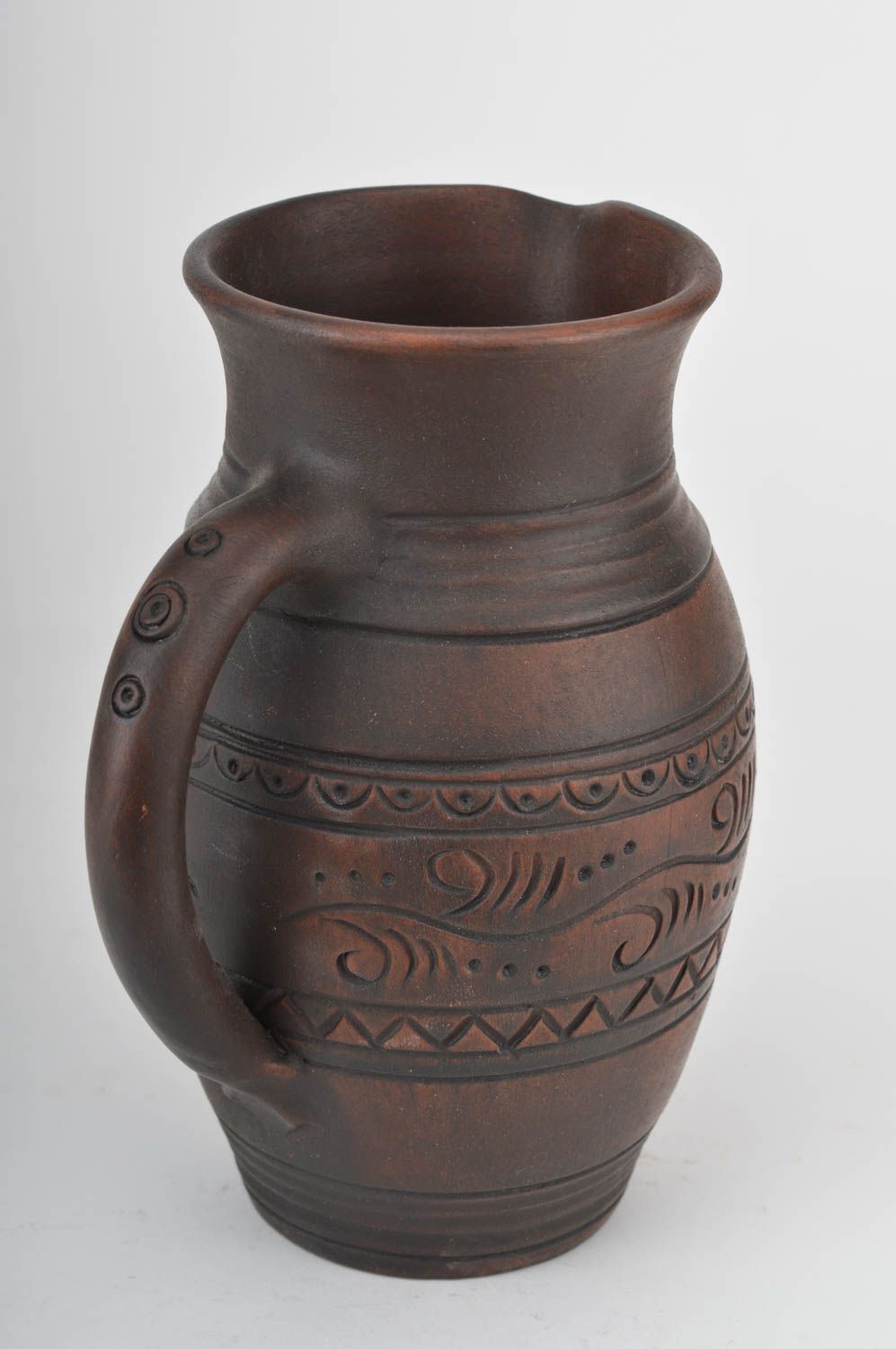 Belle cruche céramique grande faite main 1.7 litre marron écologique ornementée photo 5