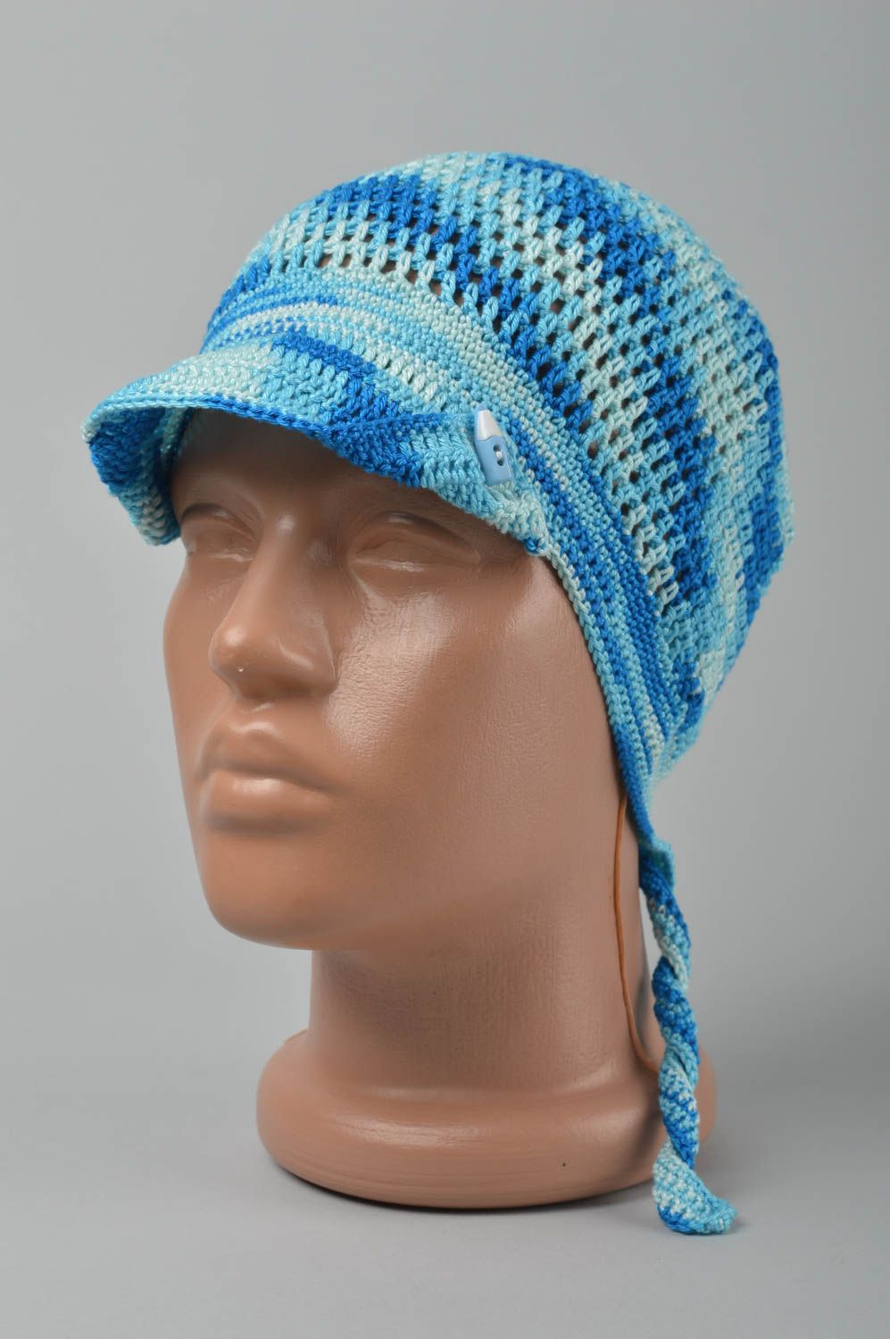Bonnet tricot fait main Chapeau au crochet Vêtement enfant coton boutons photo 1