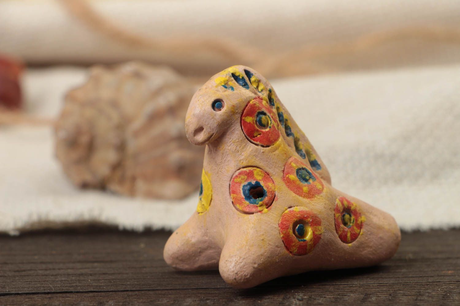 Handmade small eco friendly folk toy ceramic penny whistle painted ethnic Horse photo 1