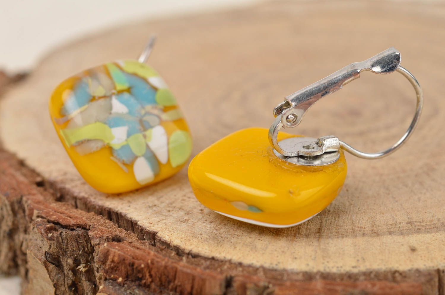 Handmade Designer Schmuck Accessoire für Frauen Fusing Glas Ohrringe grell foto 1