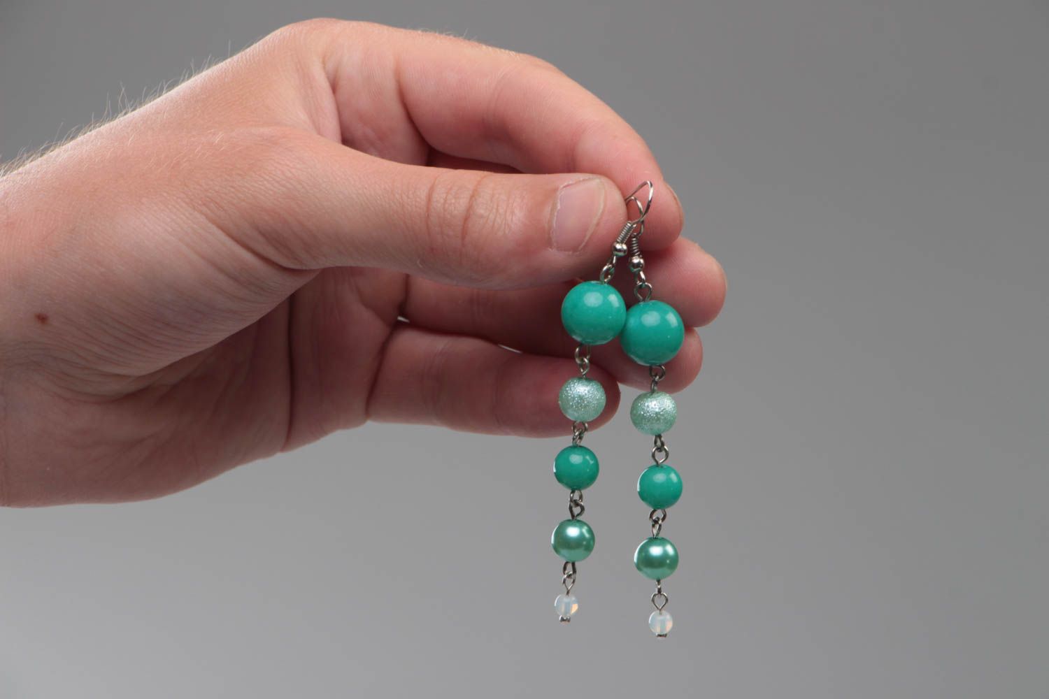 Boucles d'oreilles de perles en céramique et agate longues turquoise faites main photo 5