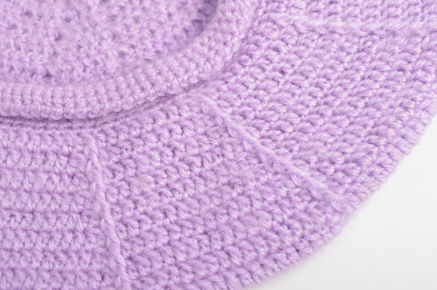 Crocheted handmade beret stylish lilac cap for girls unusual winter cap photo 5