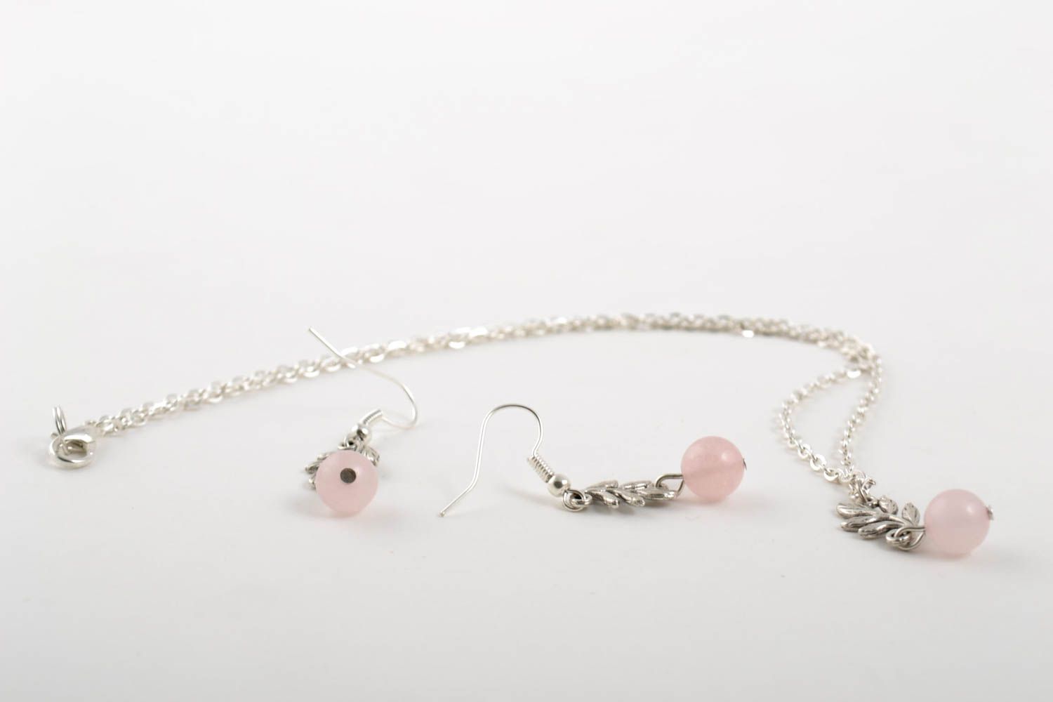 Conjunto de joyas de cuarzo rosado pendientes y colgante bisutería artesanal foto 5