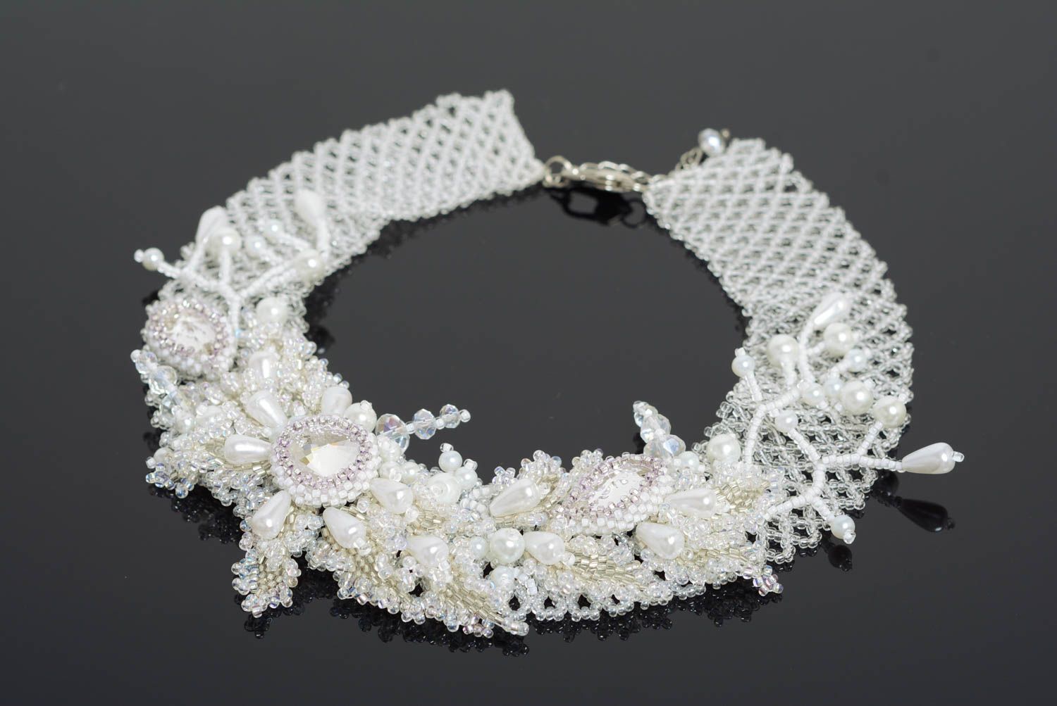 Beaded necklace handmade designer white wedding jewelry fancy accessory photo 1