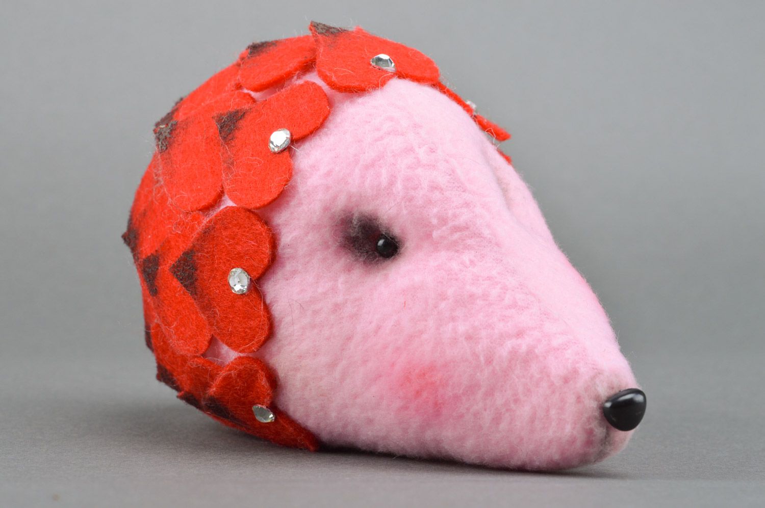 Handmade middle-sized soft toy sewn of pink and red fleece fabric Cute Hedgehog photo 5