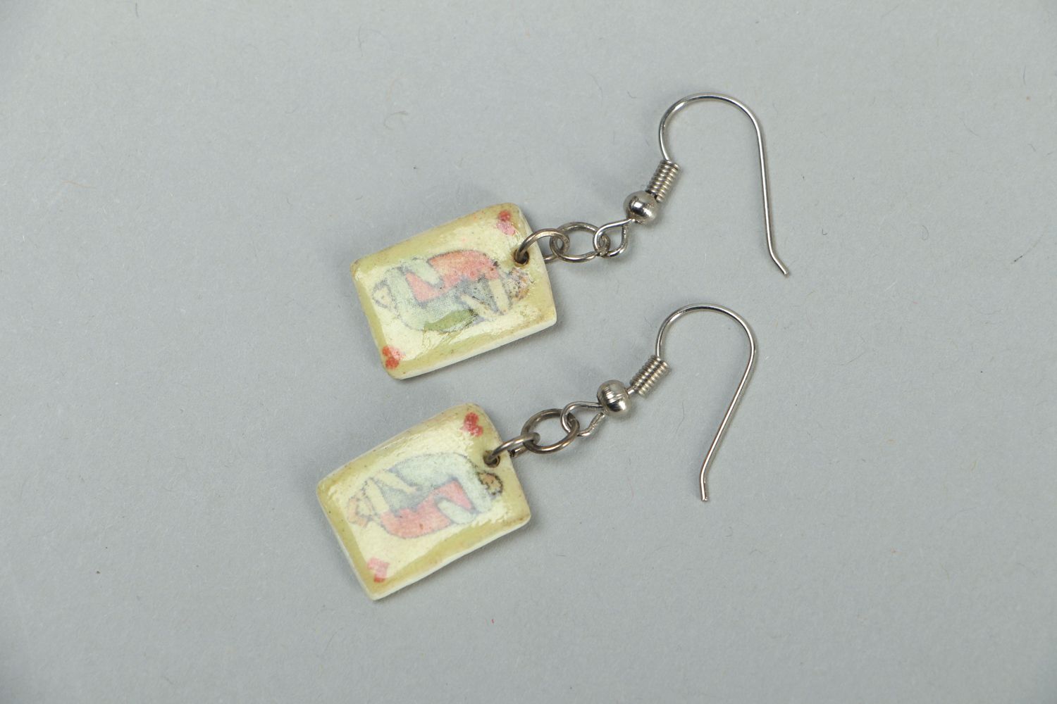 Rectangular plastic earrings with playing cards photo 1