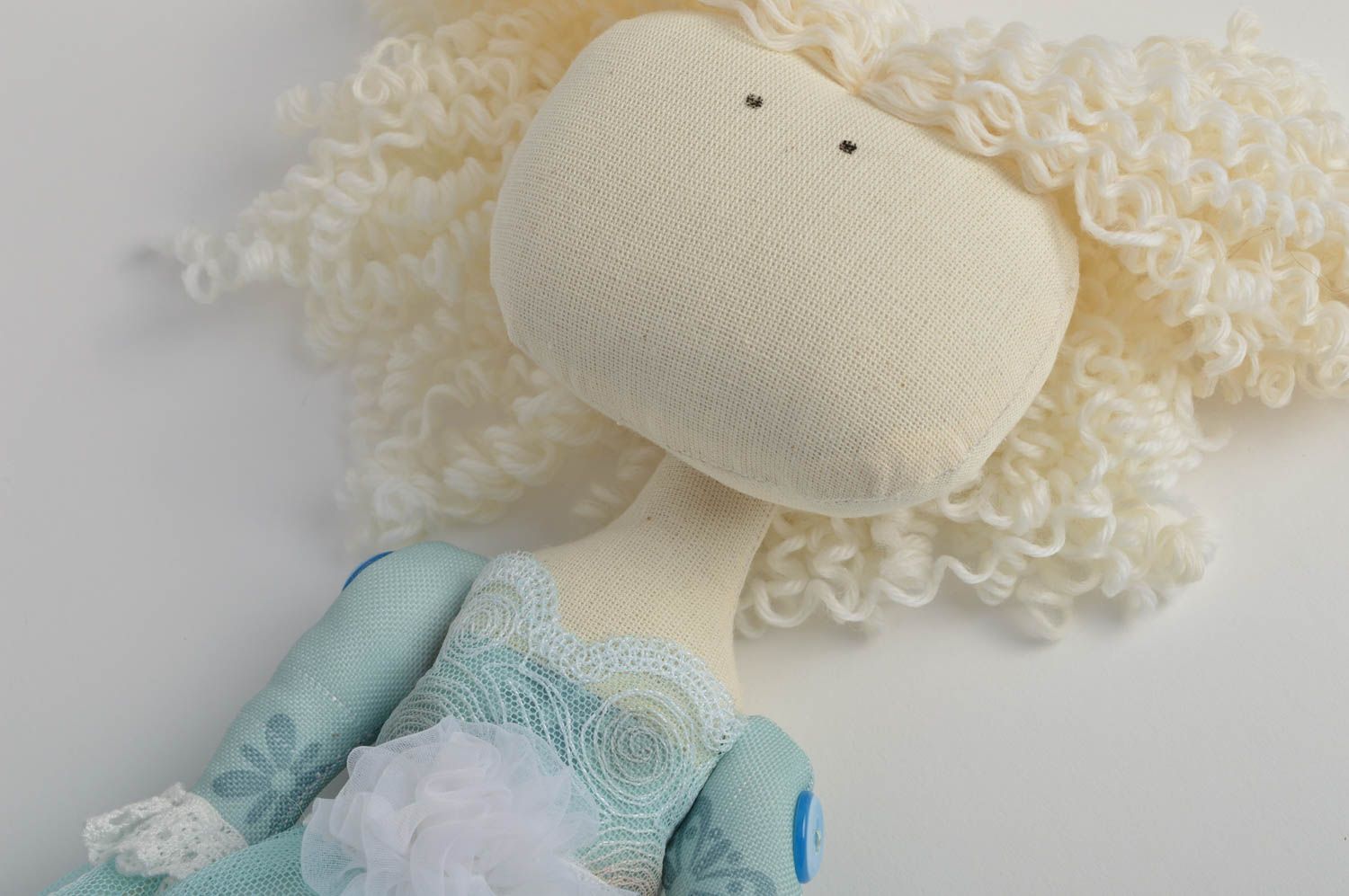 Handmade cute designer interior fabric soft doll blondie in blue dress Adelle photo 4