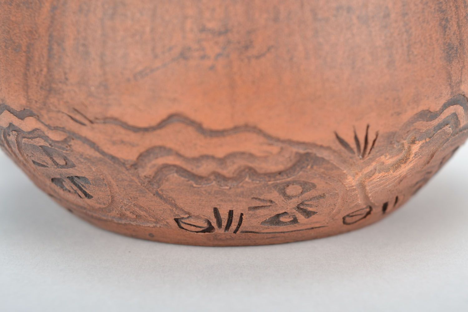 Art clay handmade brown pot-shape drinking cup with handle and rustic pattern photo 4
