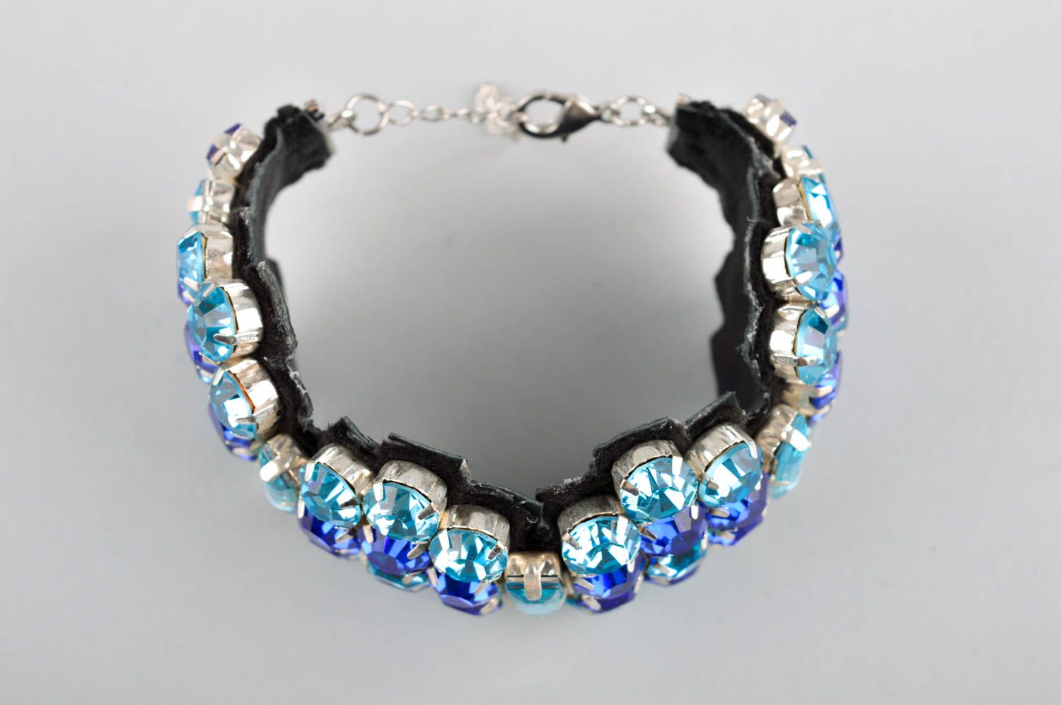 Blue wrist bracelet handmade crystal bijouterie designer accessory for women photo 2