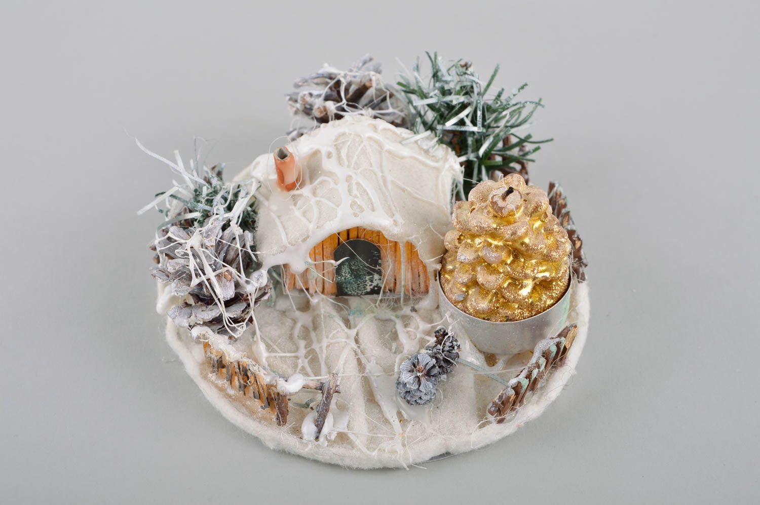 Vela decorativa navideña portavelas artesanal decoración de interior Casita foto 2