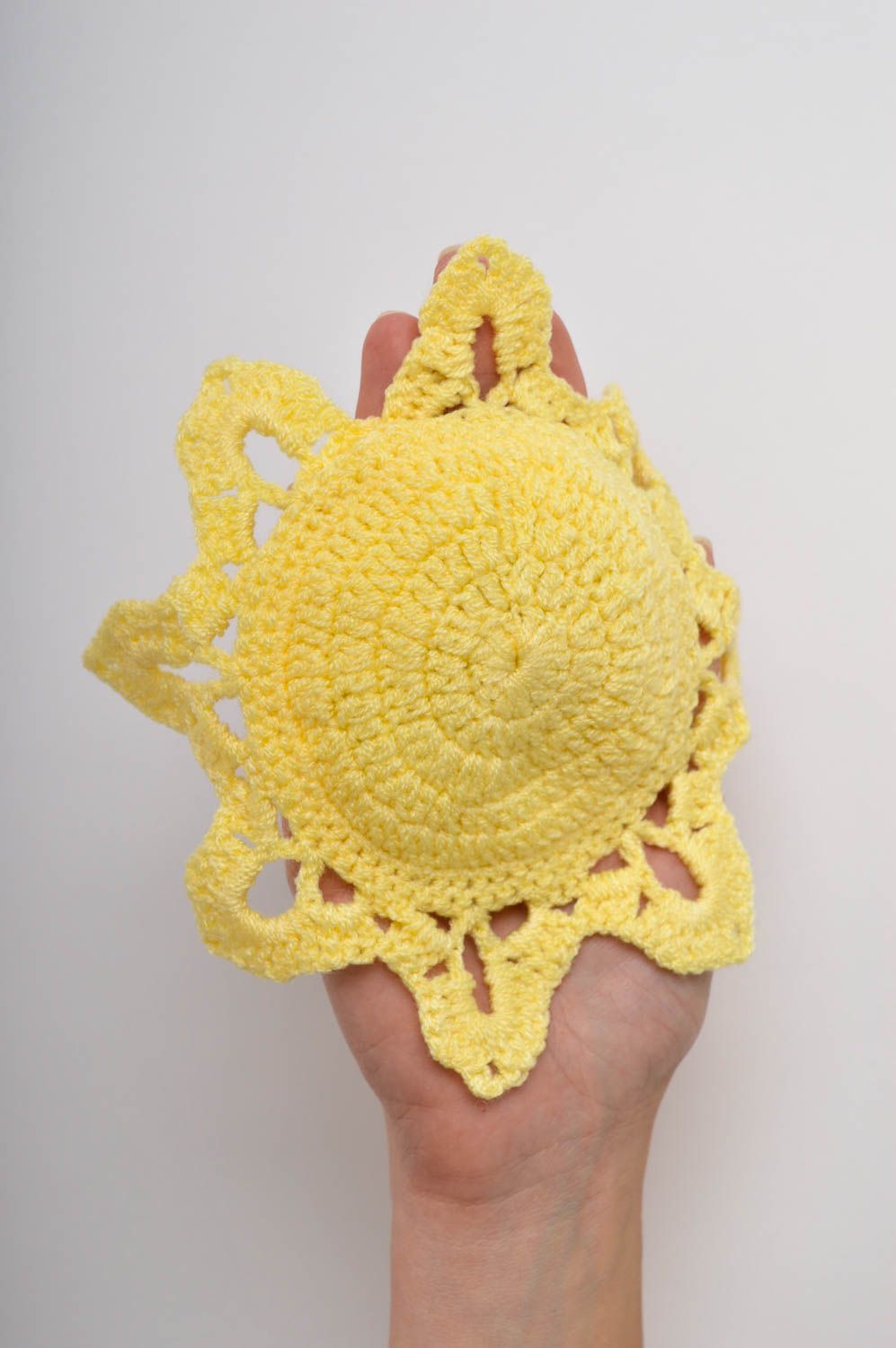 Flocon de neige tricot Déco fait main jaune design à suspendre Décoration Noël photo 2
