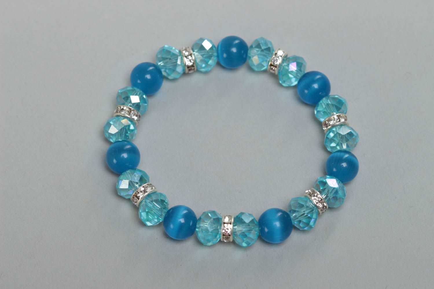 Bracelet pour fillette perles de verre et de cristal joli bleu fait main photo 2