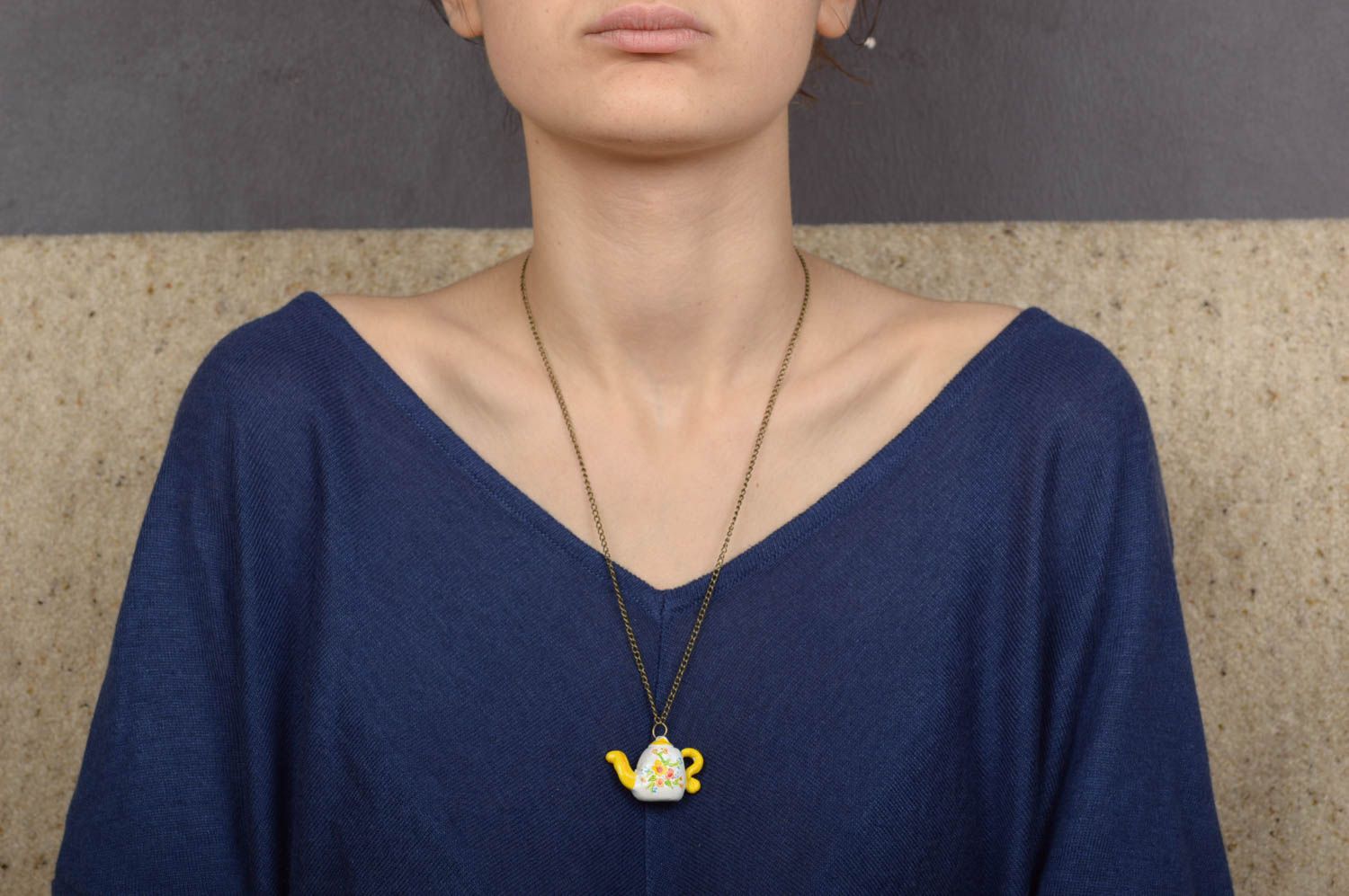 Colgante de arcilla artesanal bisutería para mujer accesorio de moda Tetera foto 5
