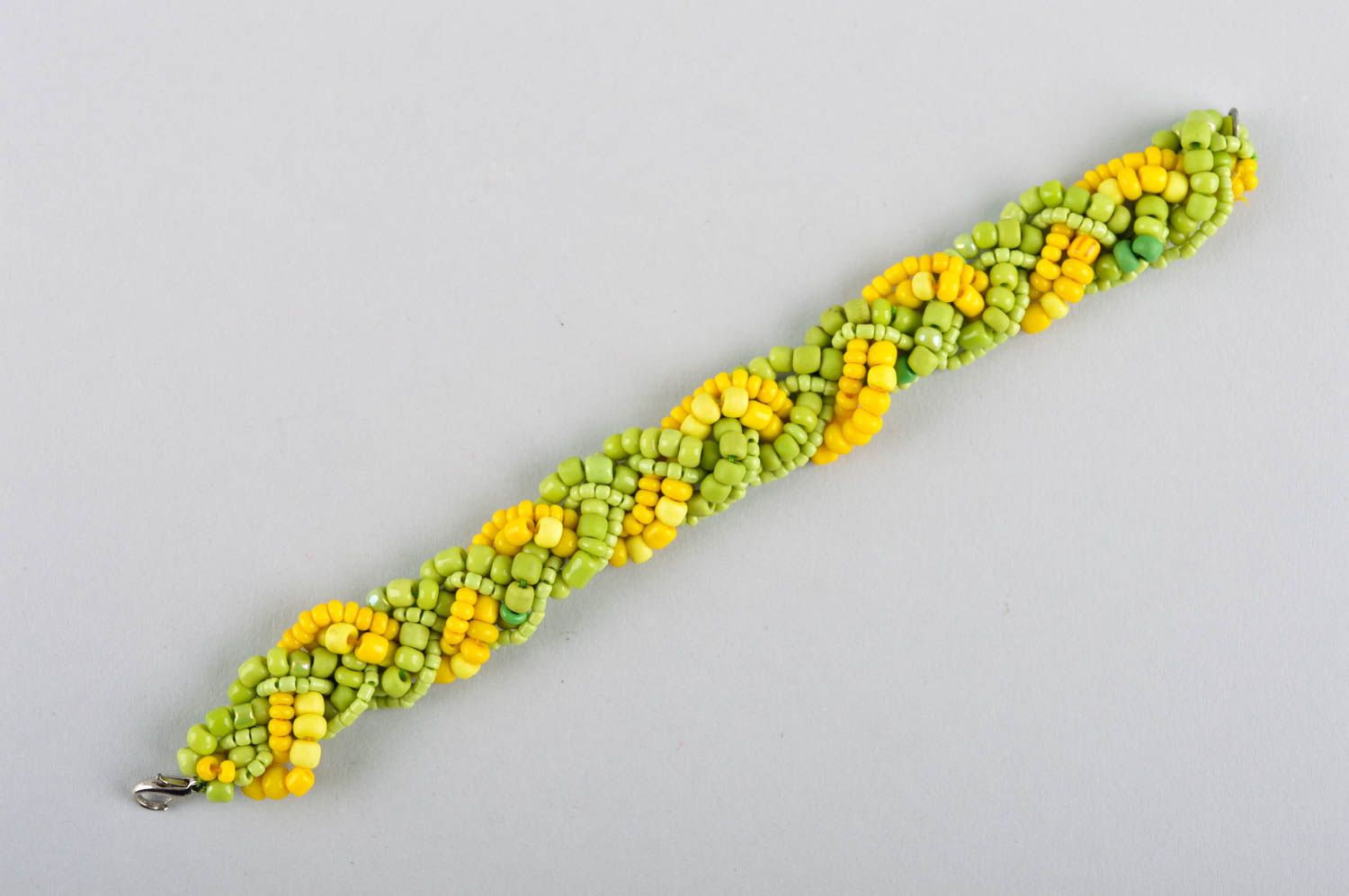 Yellow and light green beads pigtail shape bracelet for women photo 5
