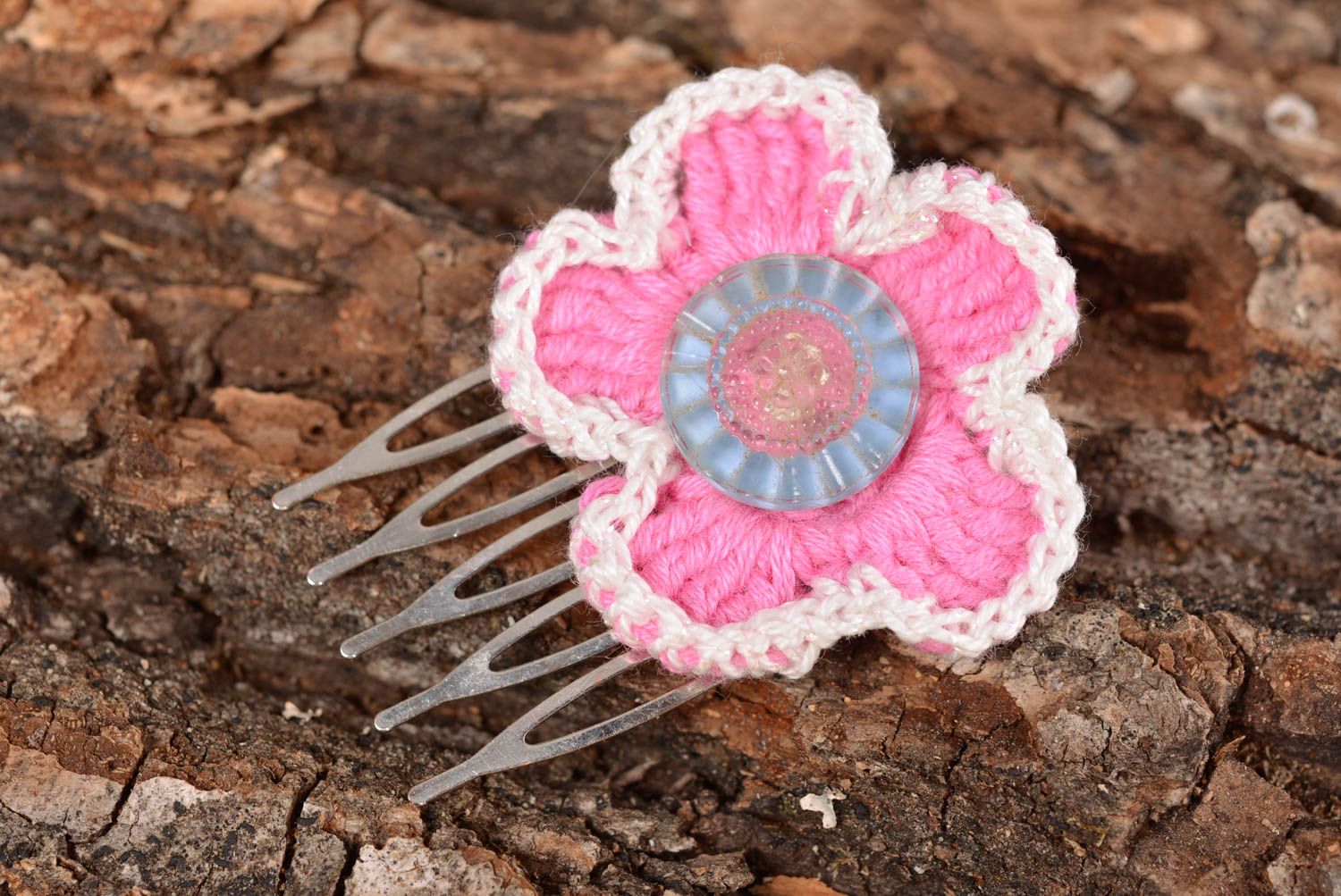 Handmade Haarschmuck Kamm Haarspange Blume Accessoire für Haare gehäkelt foto 1