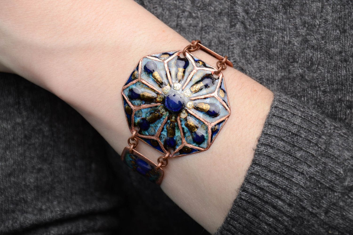 Color enamel copper bracelet in Orient style photo 2