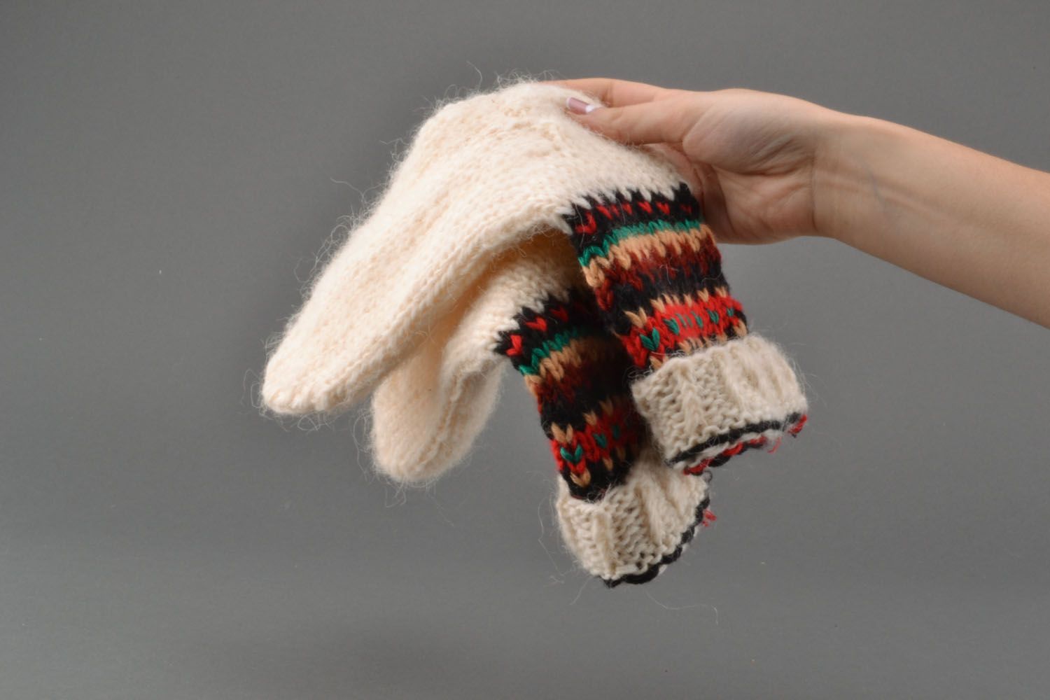 Chaussettes rayées en laine faites main  photo 5