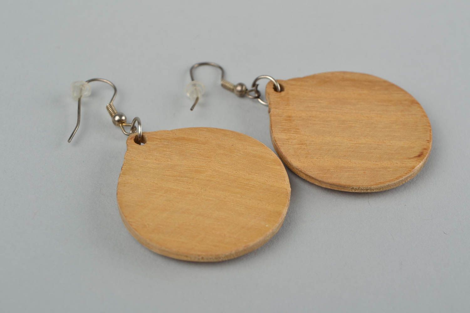 Handmade earrings amulet with Cross of Lada Virgin symbol made of acacia wood photo 5
