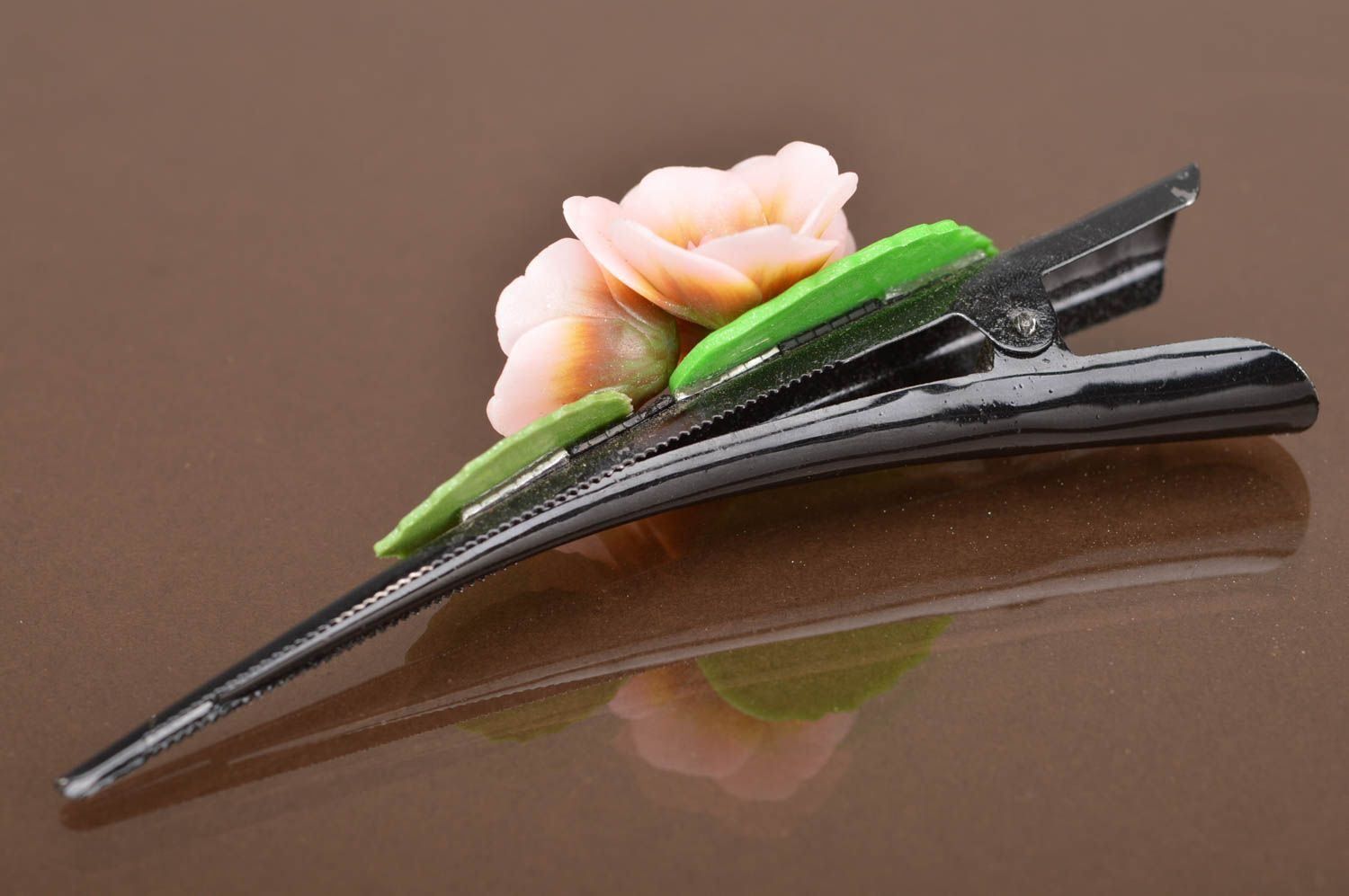 Blumen Haarklammer in Rosa aus Polymerton handgemacht Designer Haarspange  foto 4