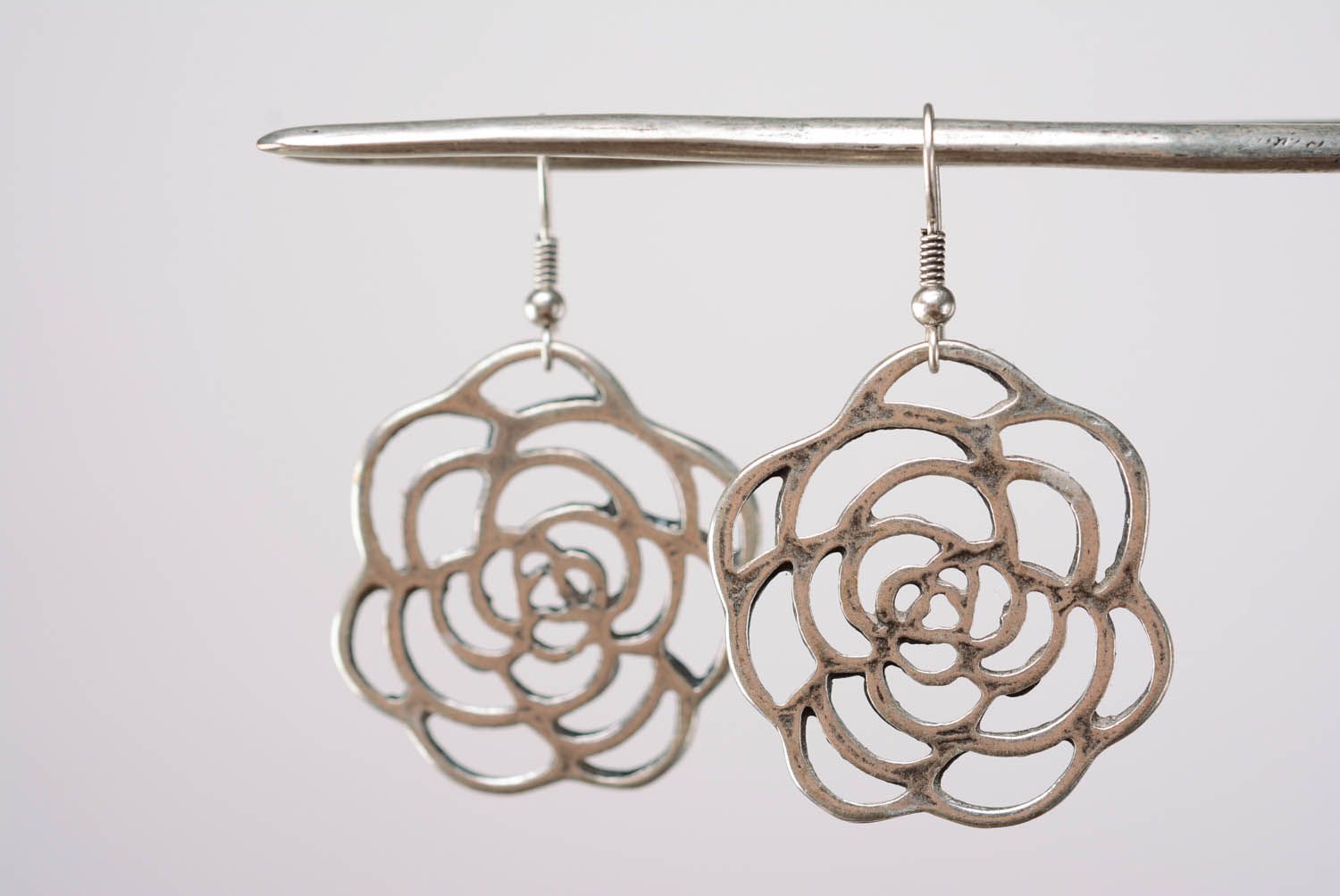 Silvered earrings Roses photo 3