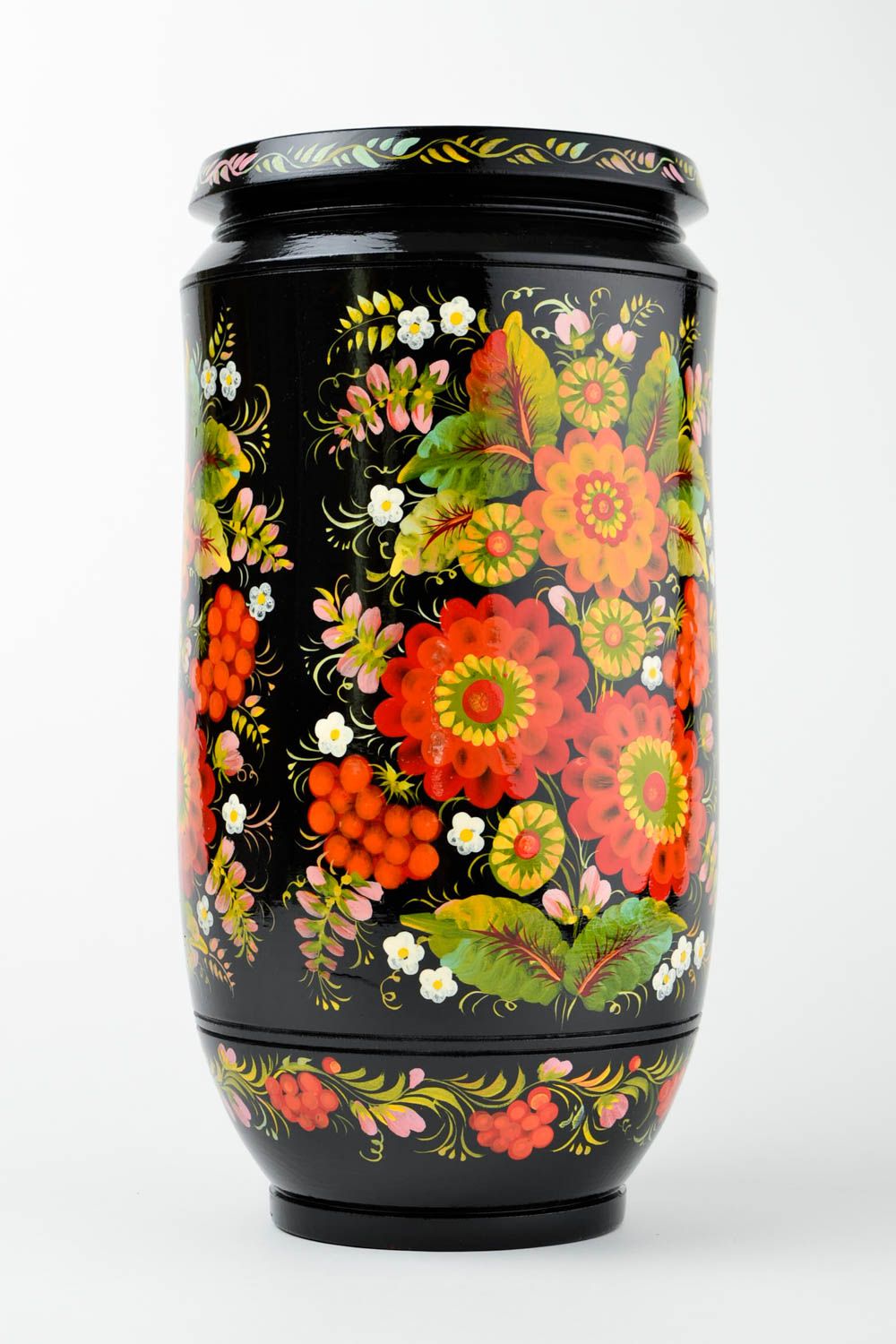 Vase noir fait main Déco maison en bois à motif floral grand Cadeau femme photo 4