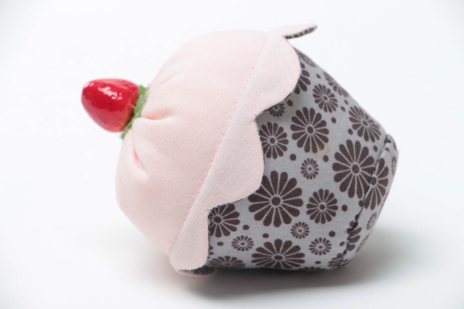 Handmade designer decorative cup cake pincushion sewn of cotton fabric photo 3